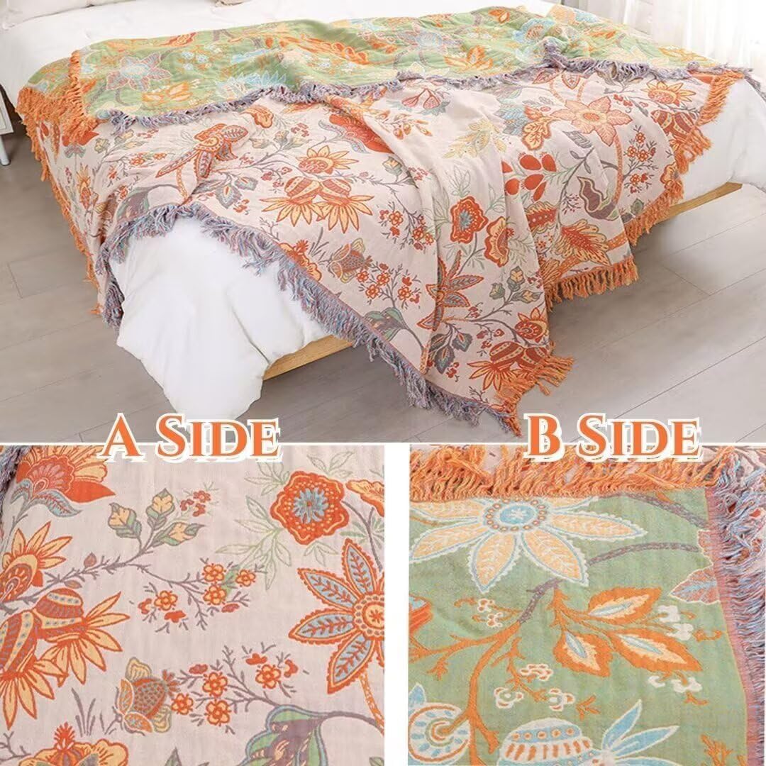 Boho Woven Cotton Throw Blanket with Tassels