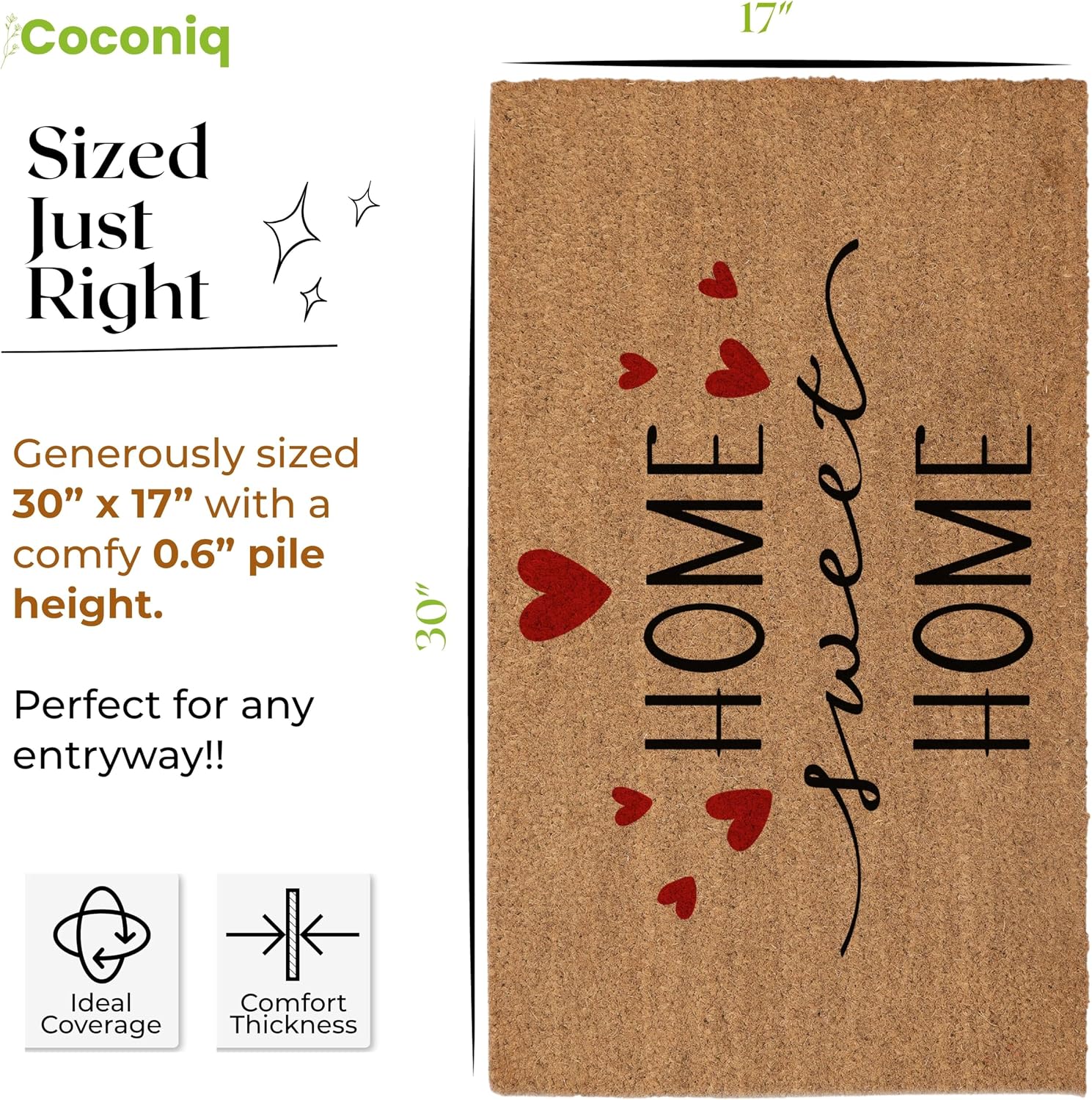 Coir Doormat with PVC Backing, 17 x 30 inch