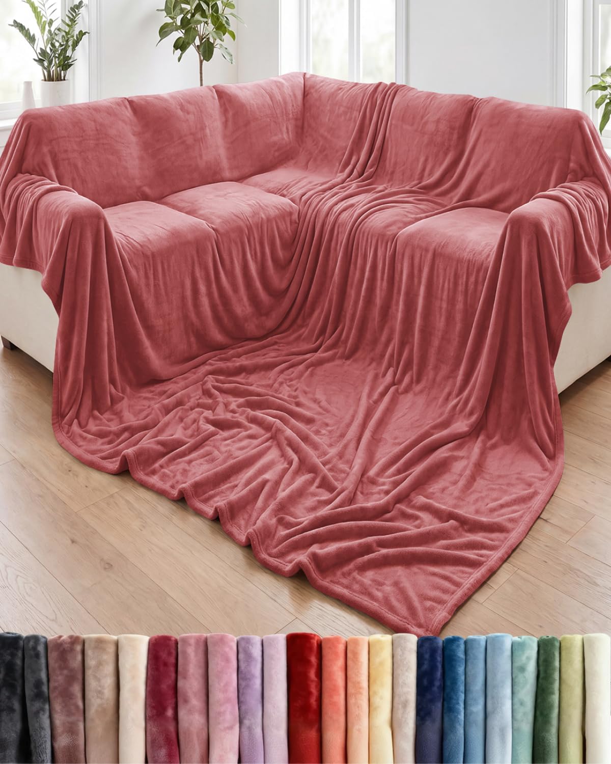 Ultra-Soft Flannel Fleece Throw Blanket, Cream