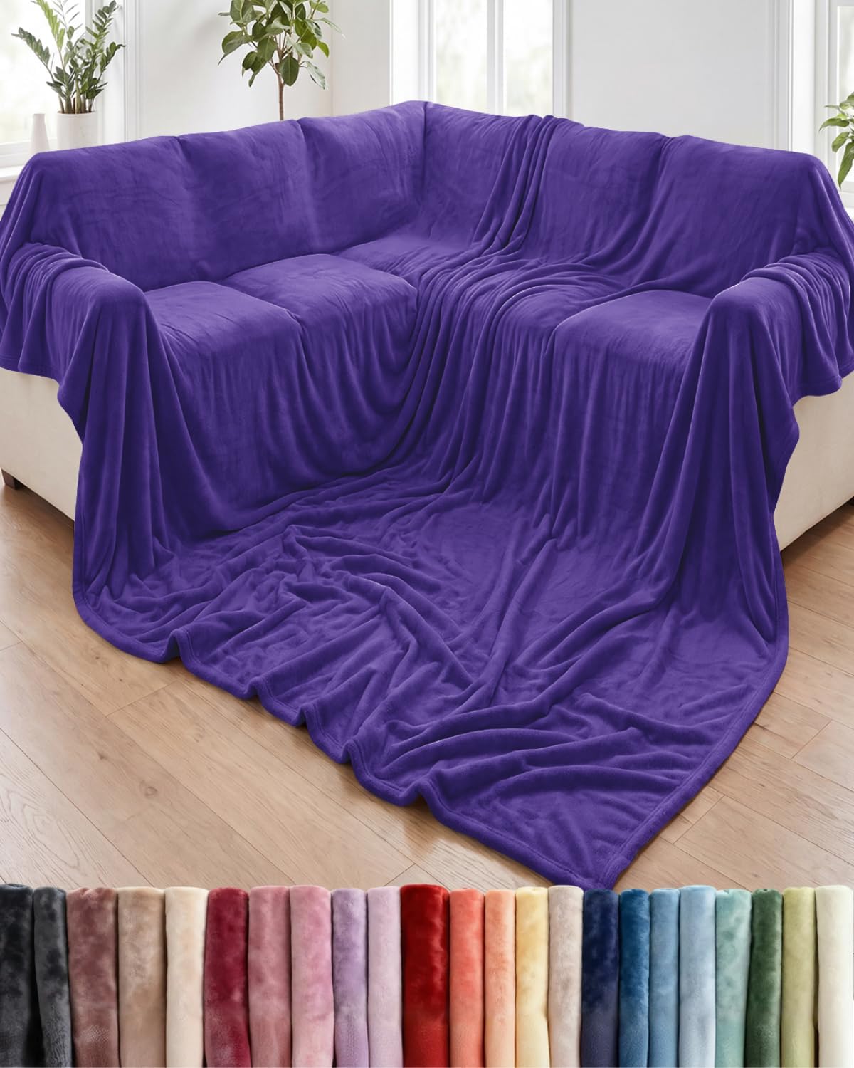 Ultra-Soft Flannel Fleece Throw Blanket, Cream