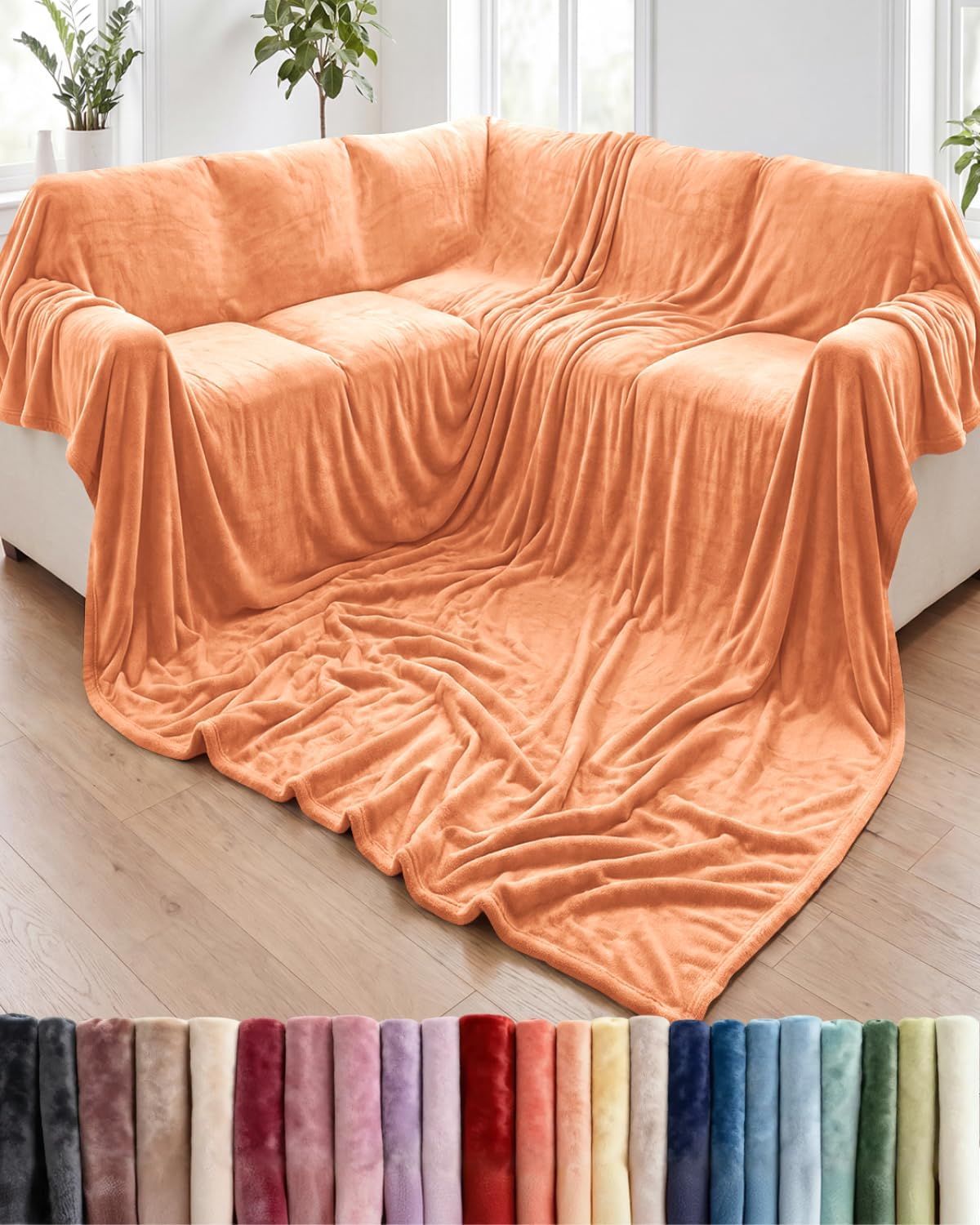 Ultra-Soft Flannel Fleece Throw Blanket, Cream