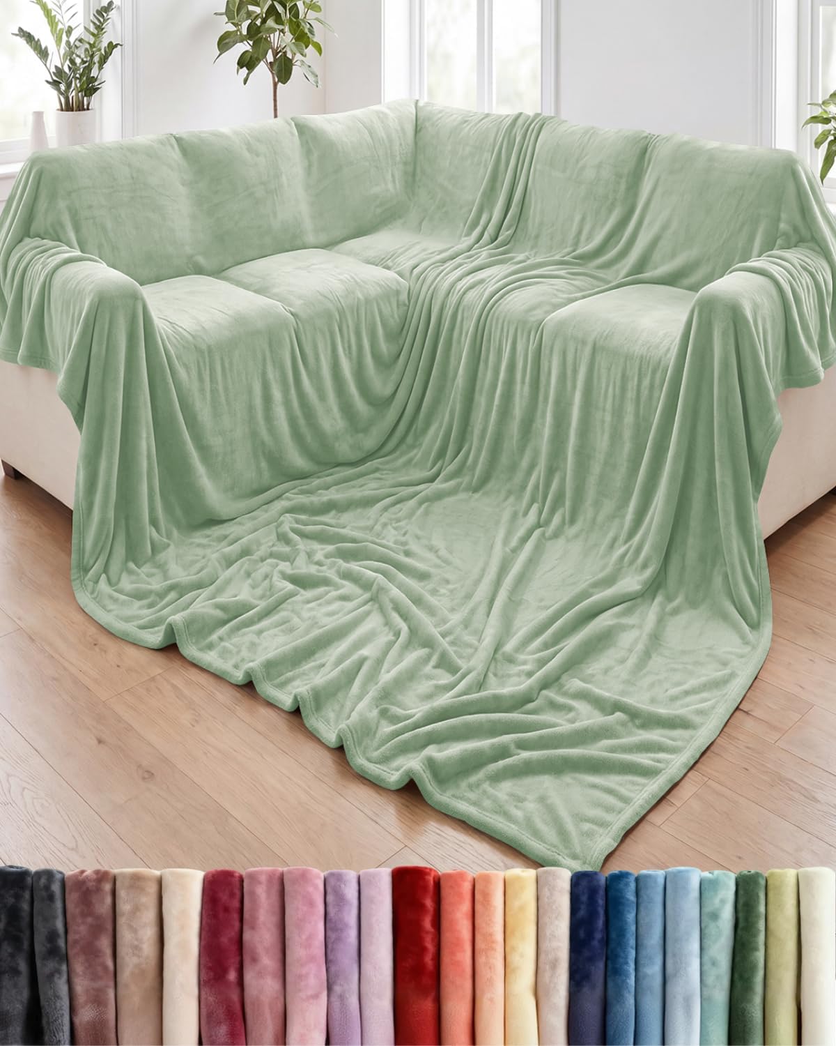 Ultra-Soft Flannel Fleece Throw Blanket, Cream