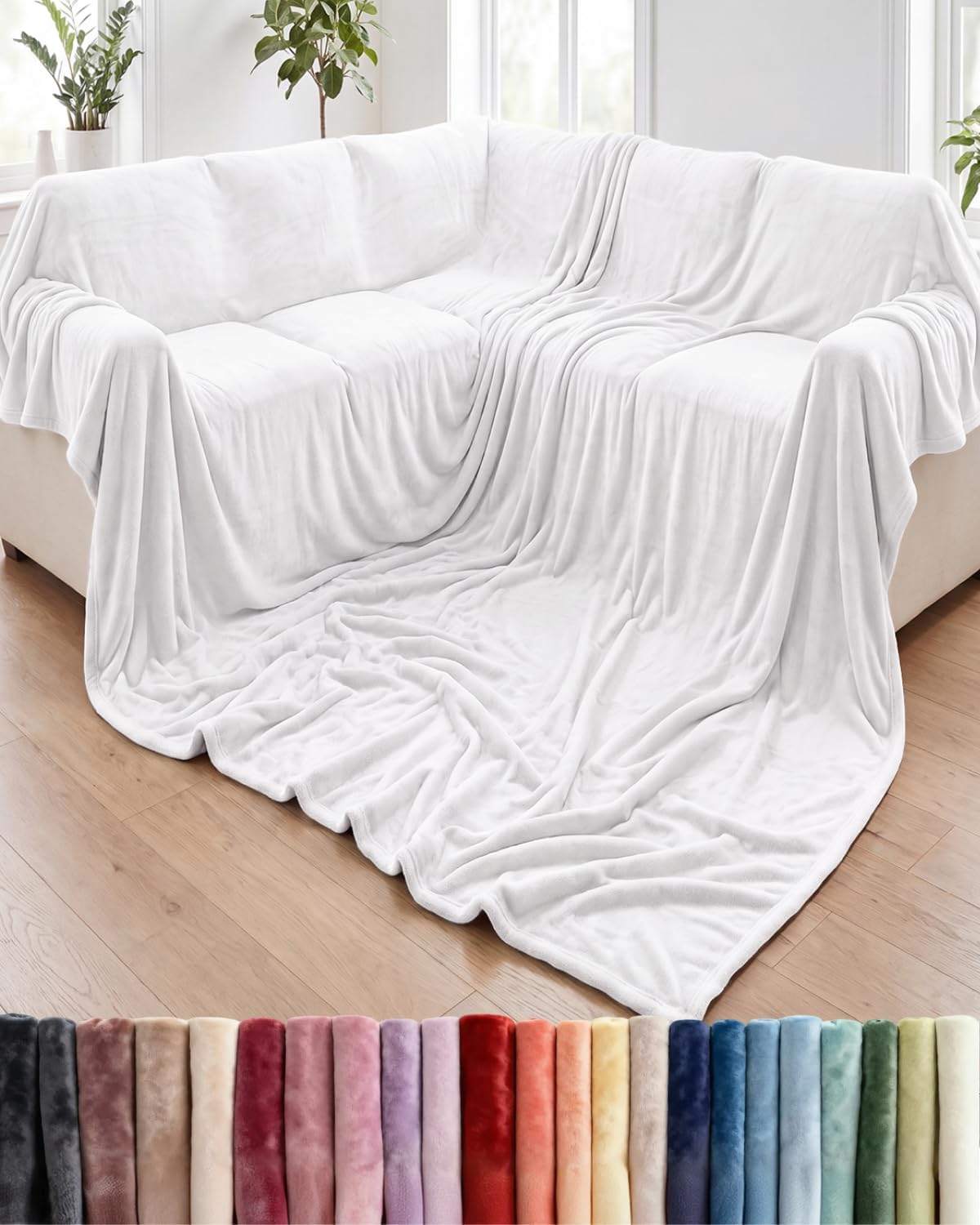 Ultra-Soft Flannel Fleece Throw Blanket, Cream