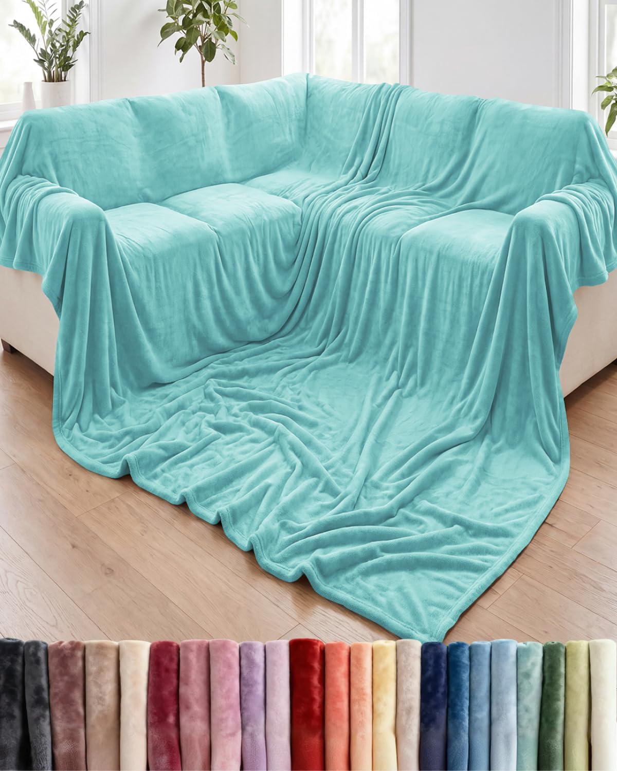 Ultra-Soft Flannel Fleece Throw Blanket, Cream