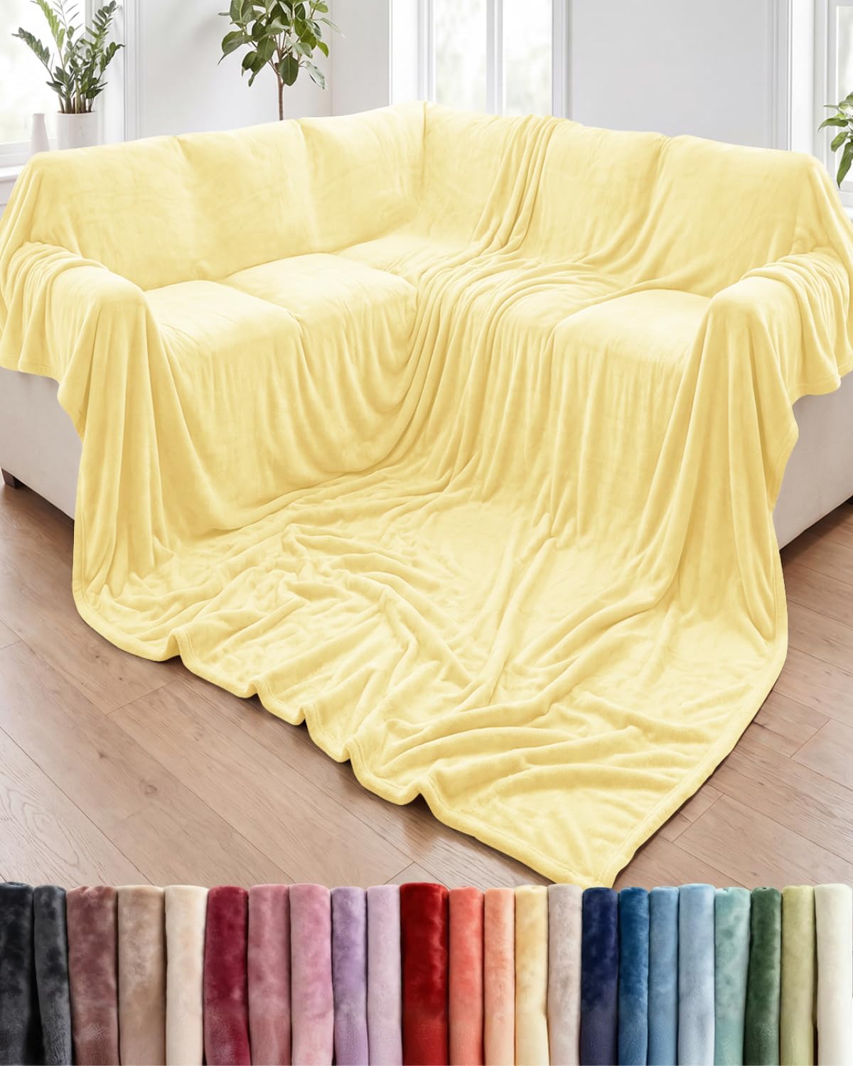 Ultra-Soft Flannel Fleece Throw Blanket, Cream