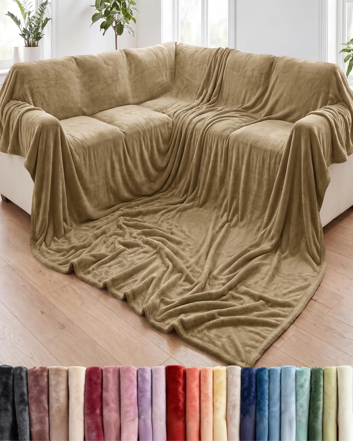 Ultra-Soft Flannel Fleece Throw Blanket, Cream