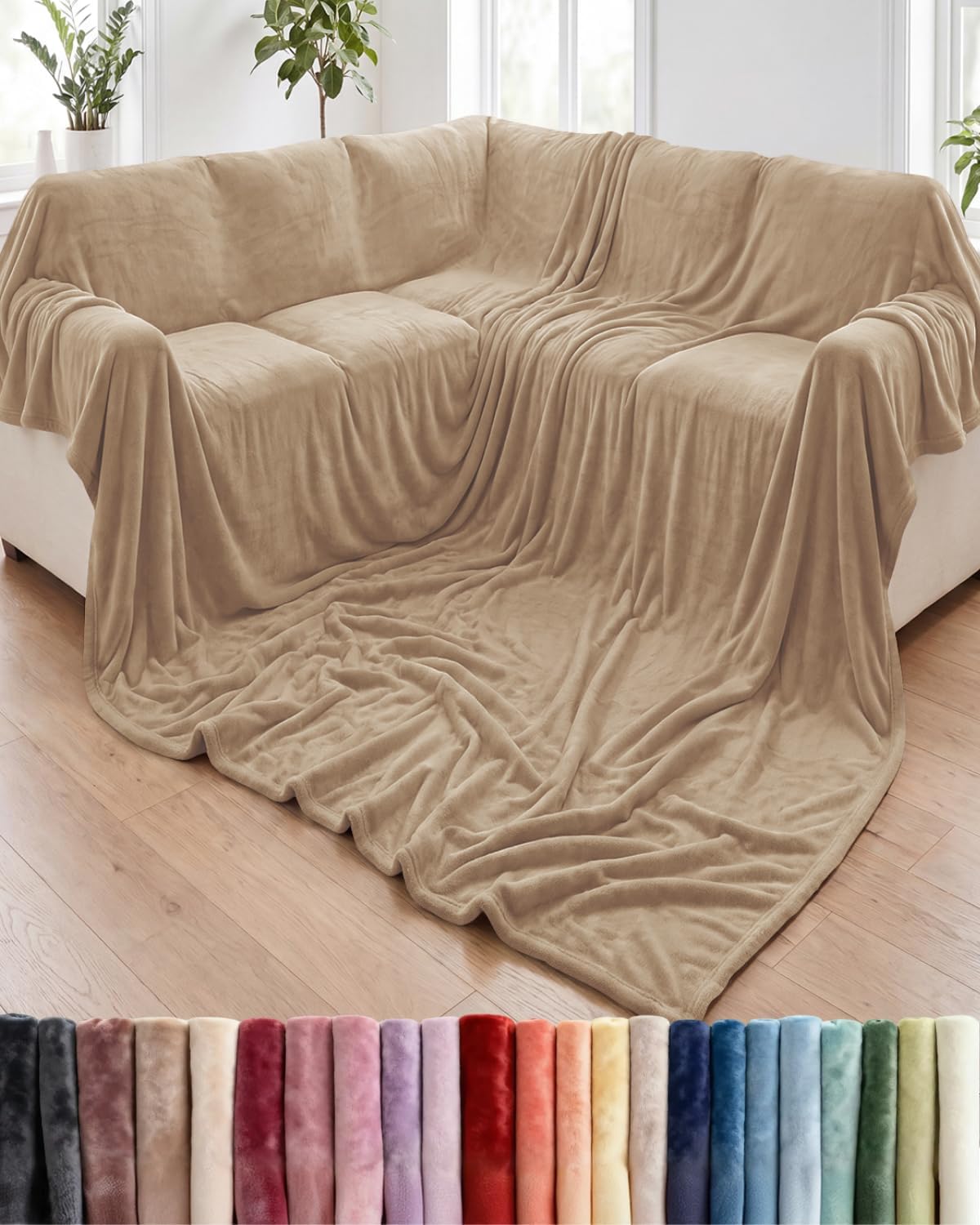 Ultra-Soft Flannel Fleece Throw Blanket, Cream