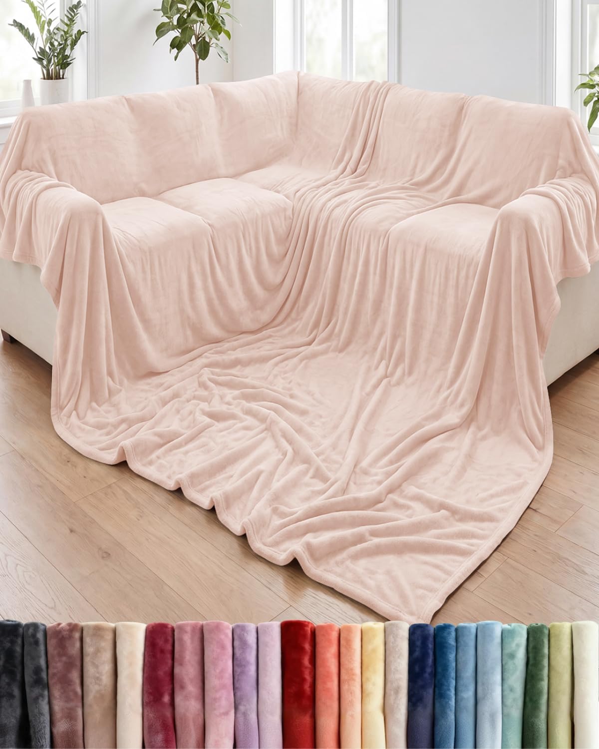 Ultra-Soft Flannel Fleece Throw Blanket, Cream