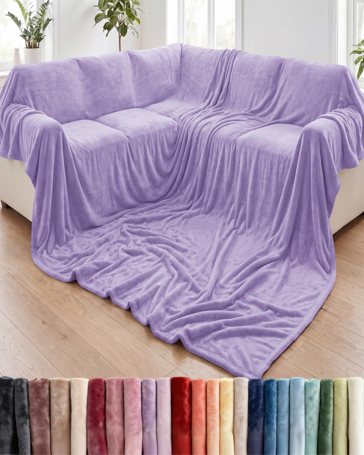 Ultra-Soft Flannel Fleece Throw Blanket, Cream