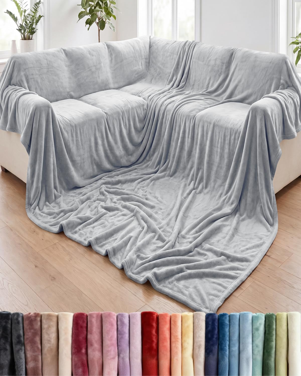 Ultra-Soft Flannel Fleece Throw Blanket, Cream