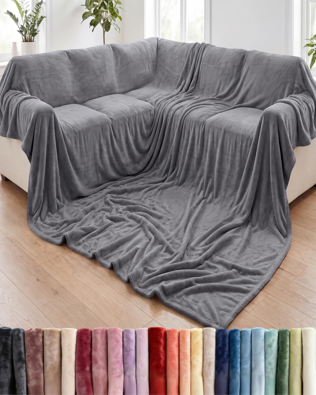 Ultra-Soft Flannel Fleece Throw Blanket, Cream
