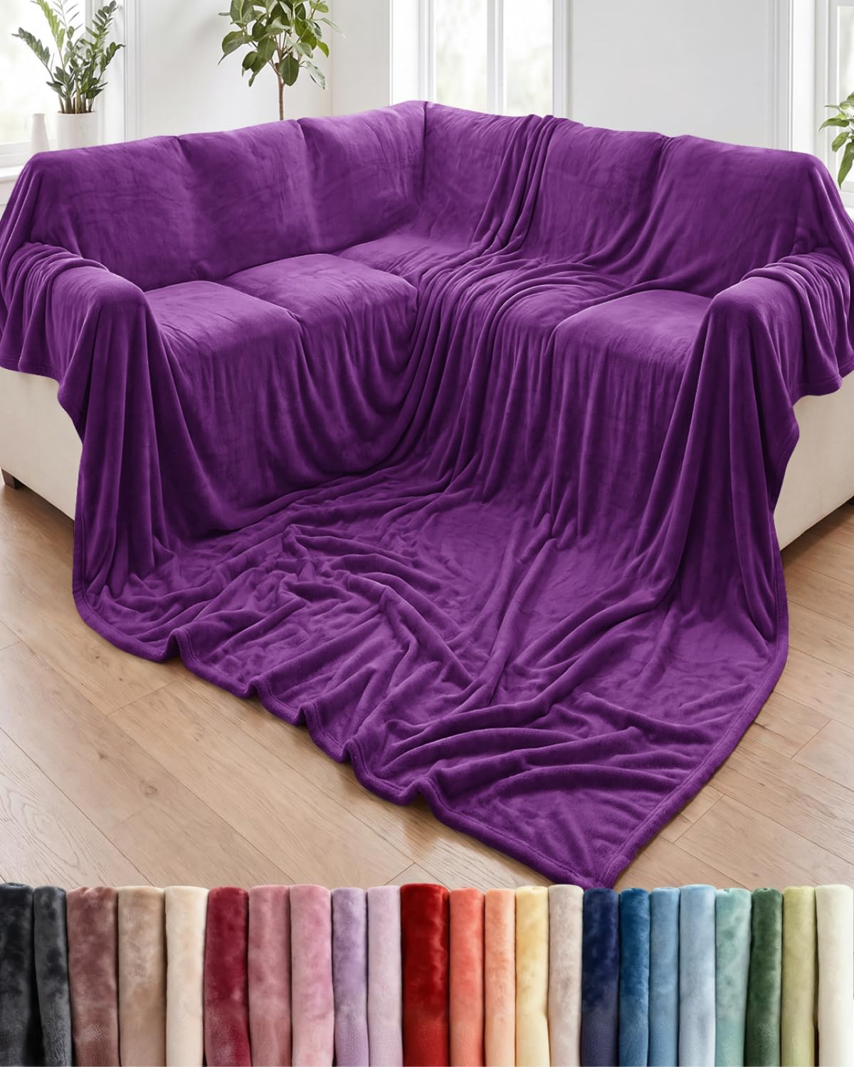 Ultra-Soft Flannel Fleece Throw Blanket, Cream