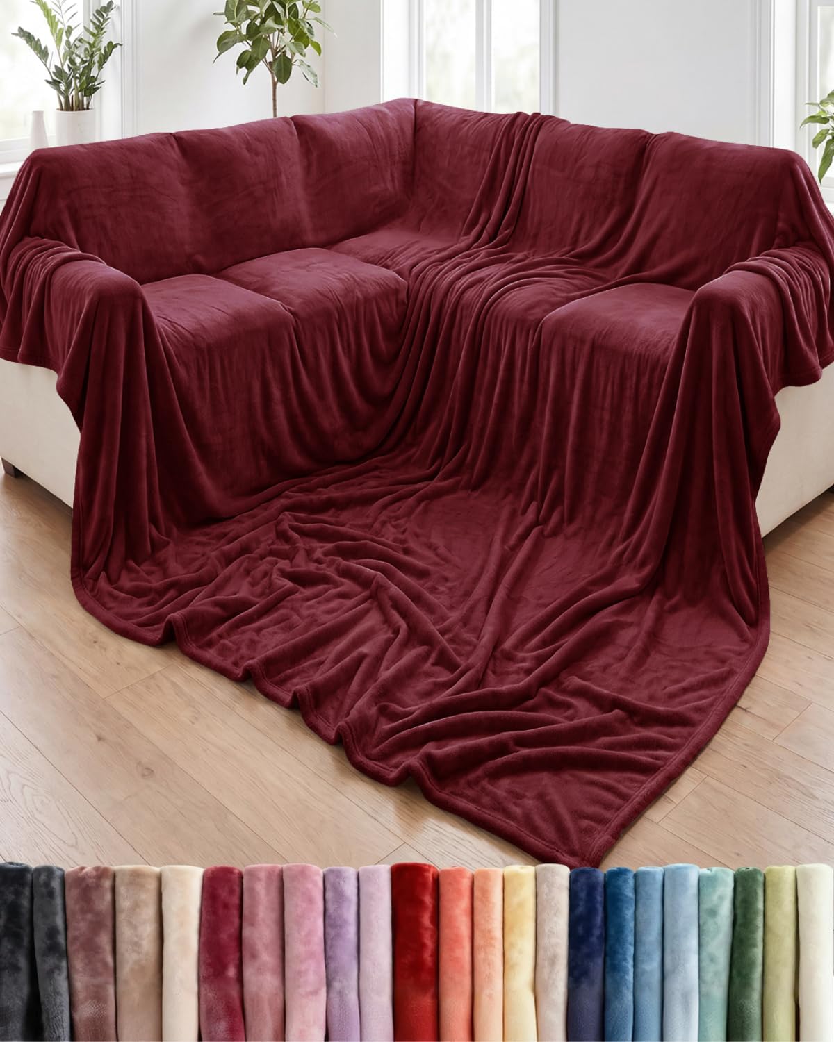 Ultra-Soft Flannel Fleece Throw Blanket, Cream