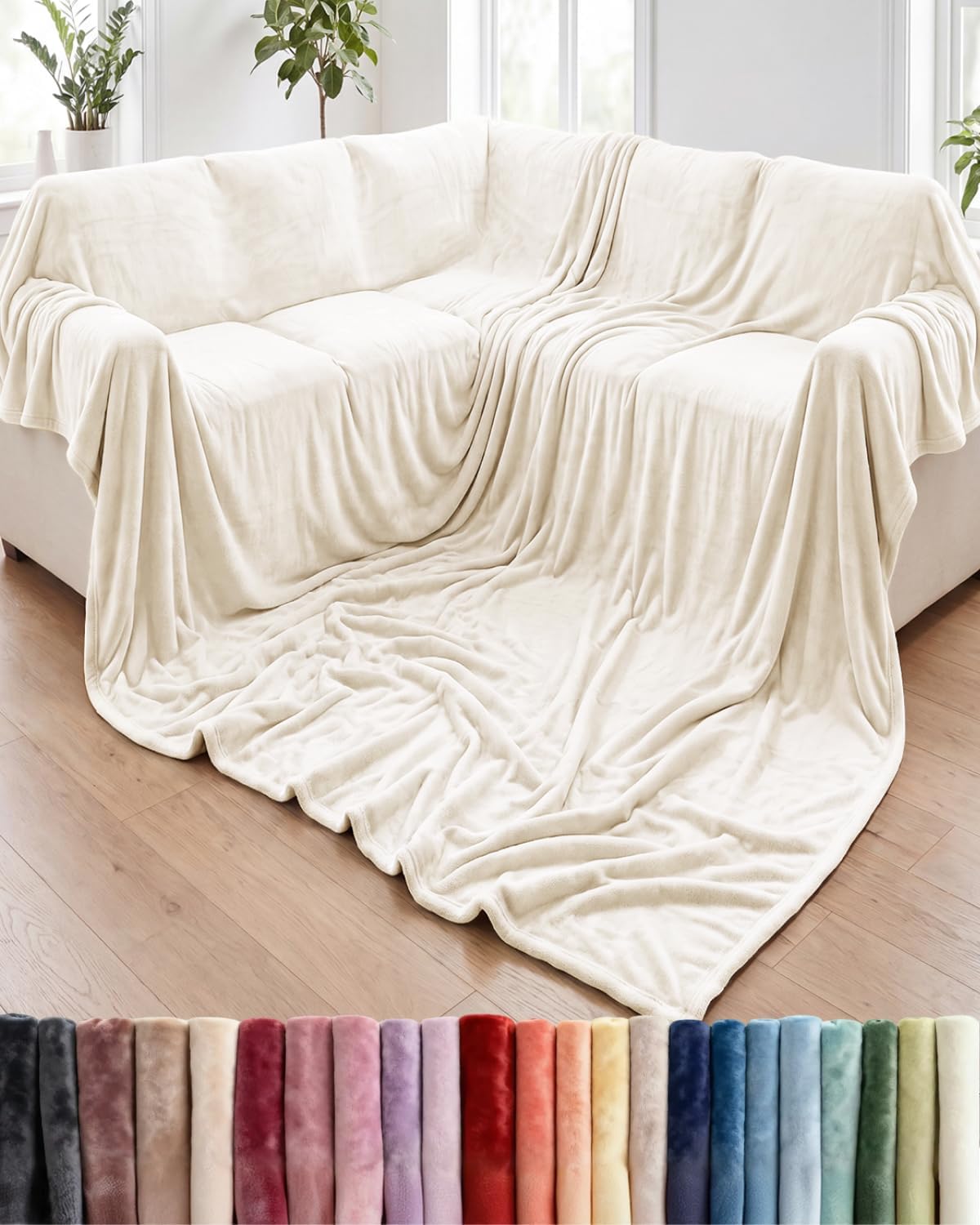 Ultra-Soft Flannel Fleece Throw Blanket, Cream