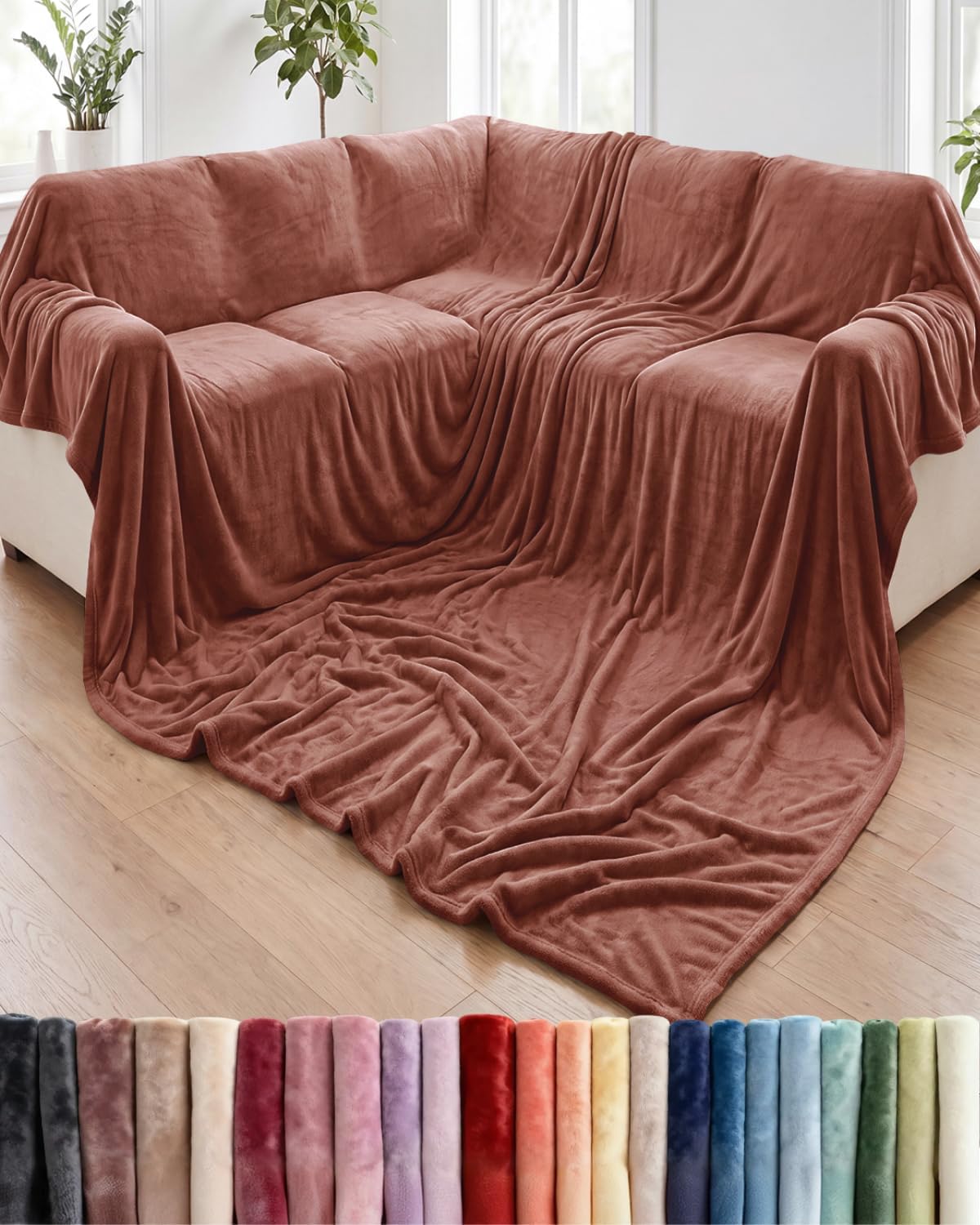 Ultra-Soft Flannel Fleece Throw Blanket, Cream
