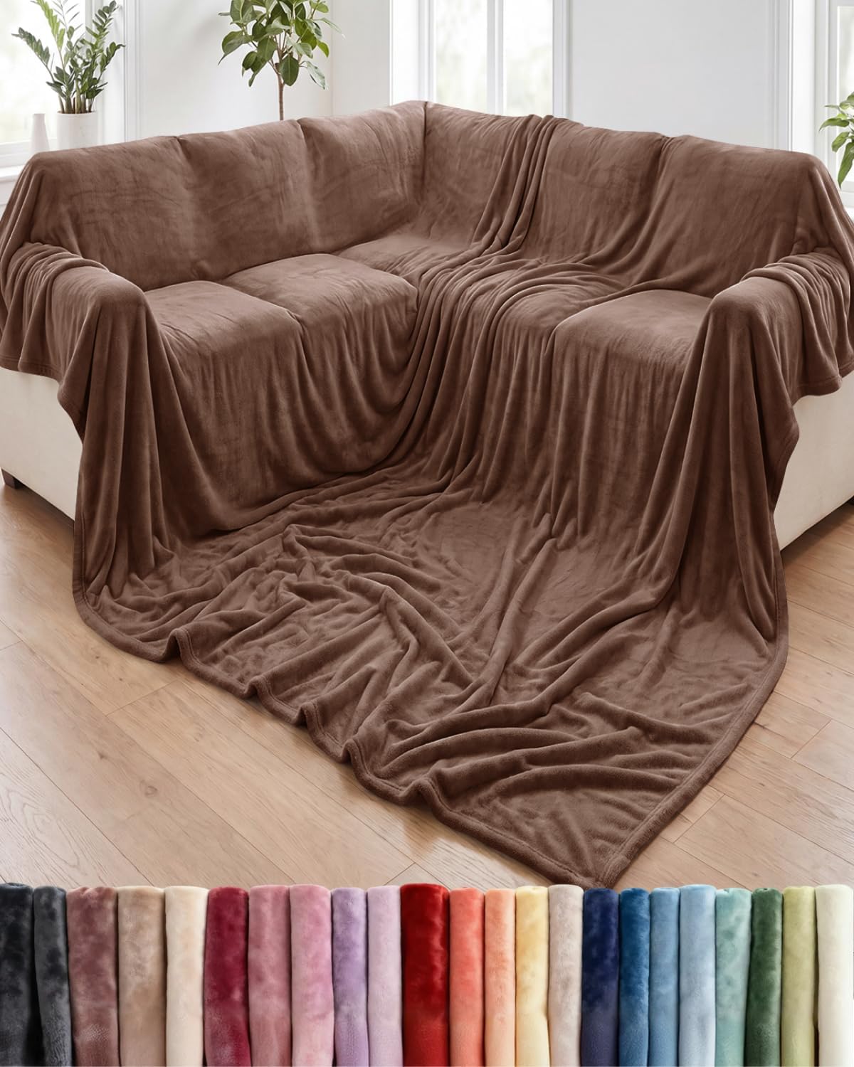Ultra-Soft Flannel Fleece Throw Blanket, Cream