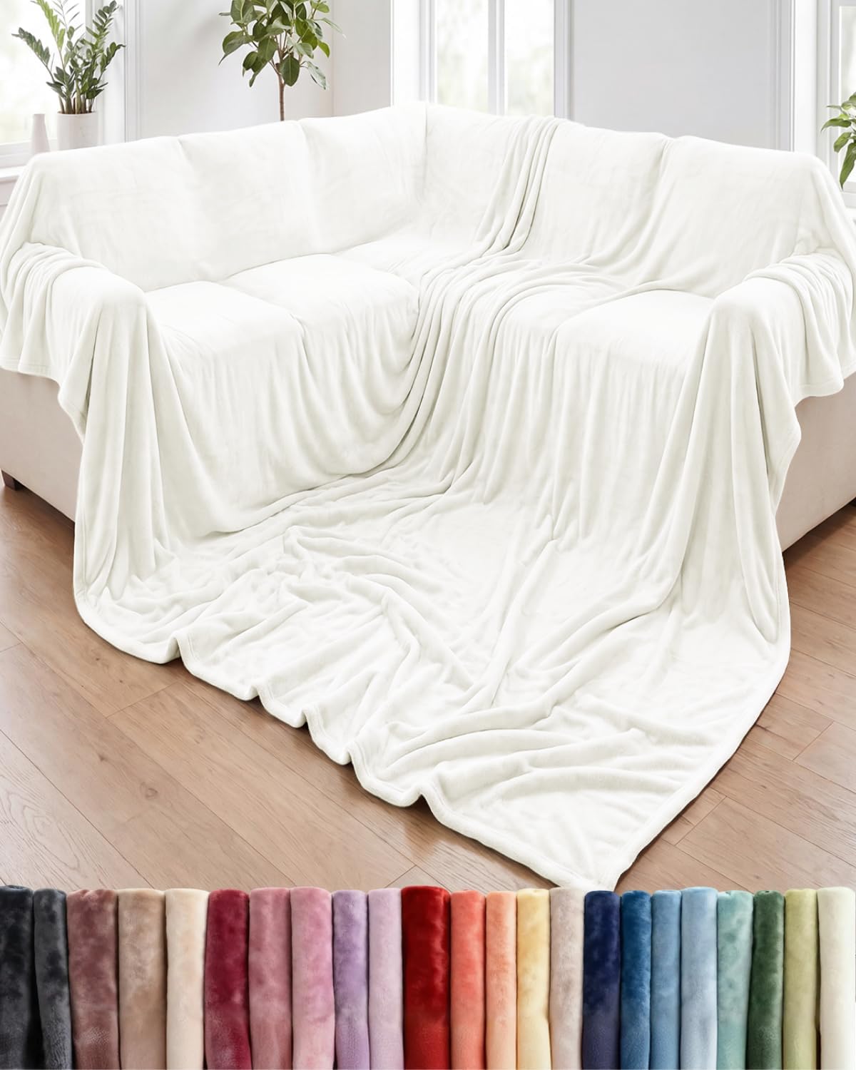 Ultra-Soft Flannel Fleece Throw Blanket, Cream