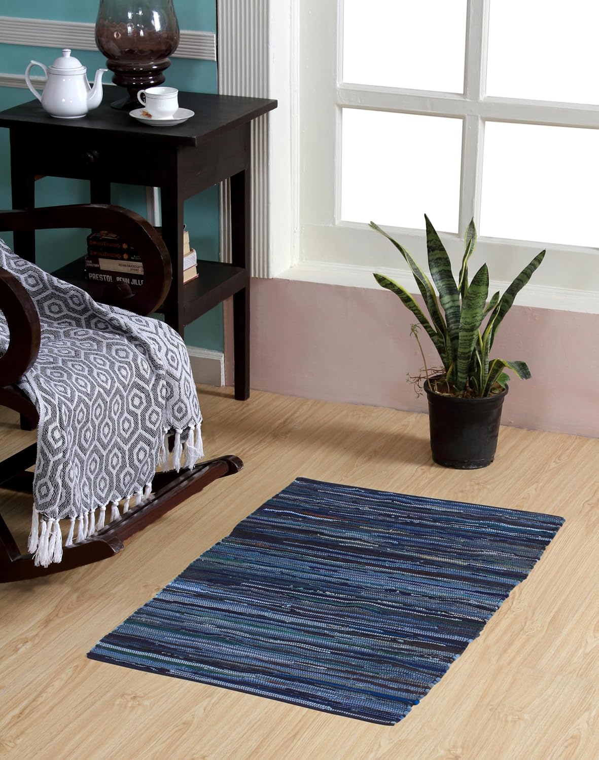 Handmade Recycled Chindi Cotton Rag Rug, 4 x 6 ft, Pink