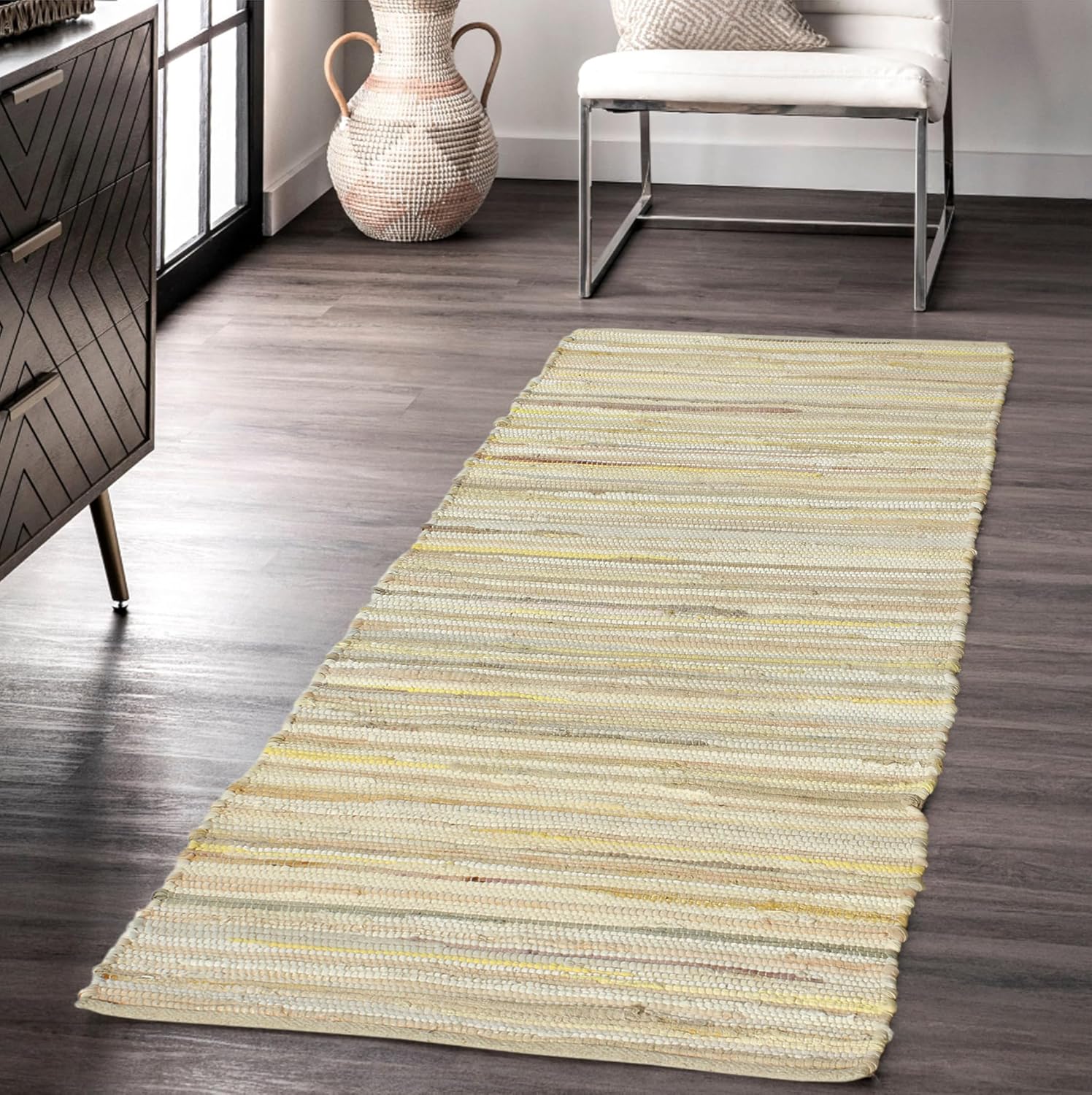 Handmade Recycled Chindi Cotton Rag Rug, 4 x 6 ft, Pink