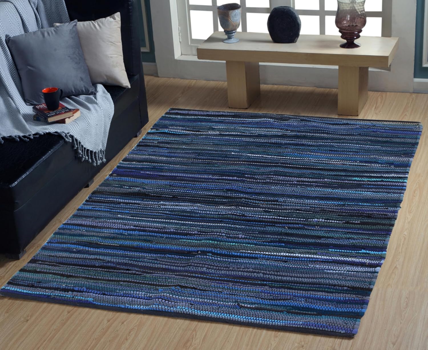 Handmade Recycled Chindi Cotton Rag Rug, 4 x 6 ft, Pink
