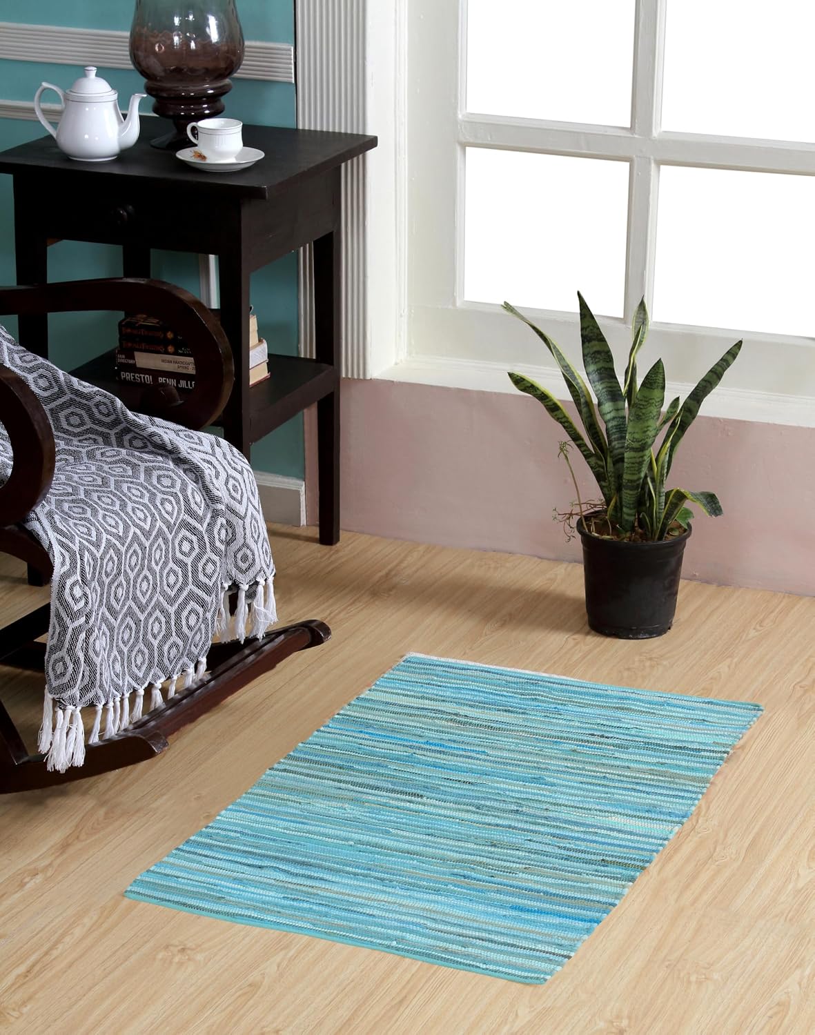 Handmade Recycled Chindi Cotton Rag Rug, 4 x 6 ft, Pink