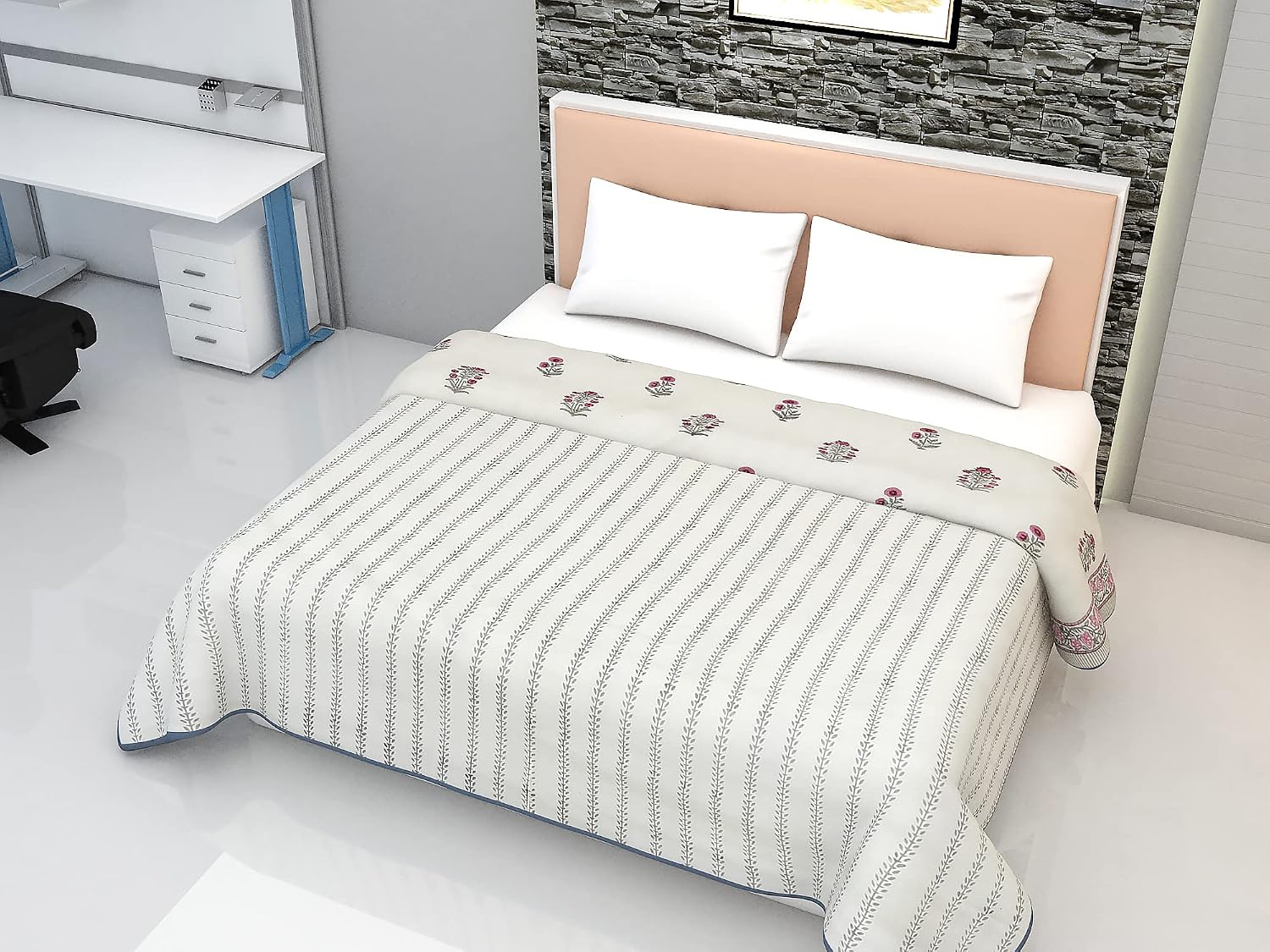 Reversible Cotton Dohar, Double Bed, Block Print