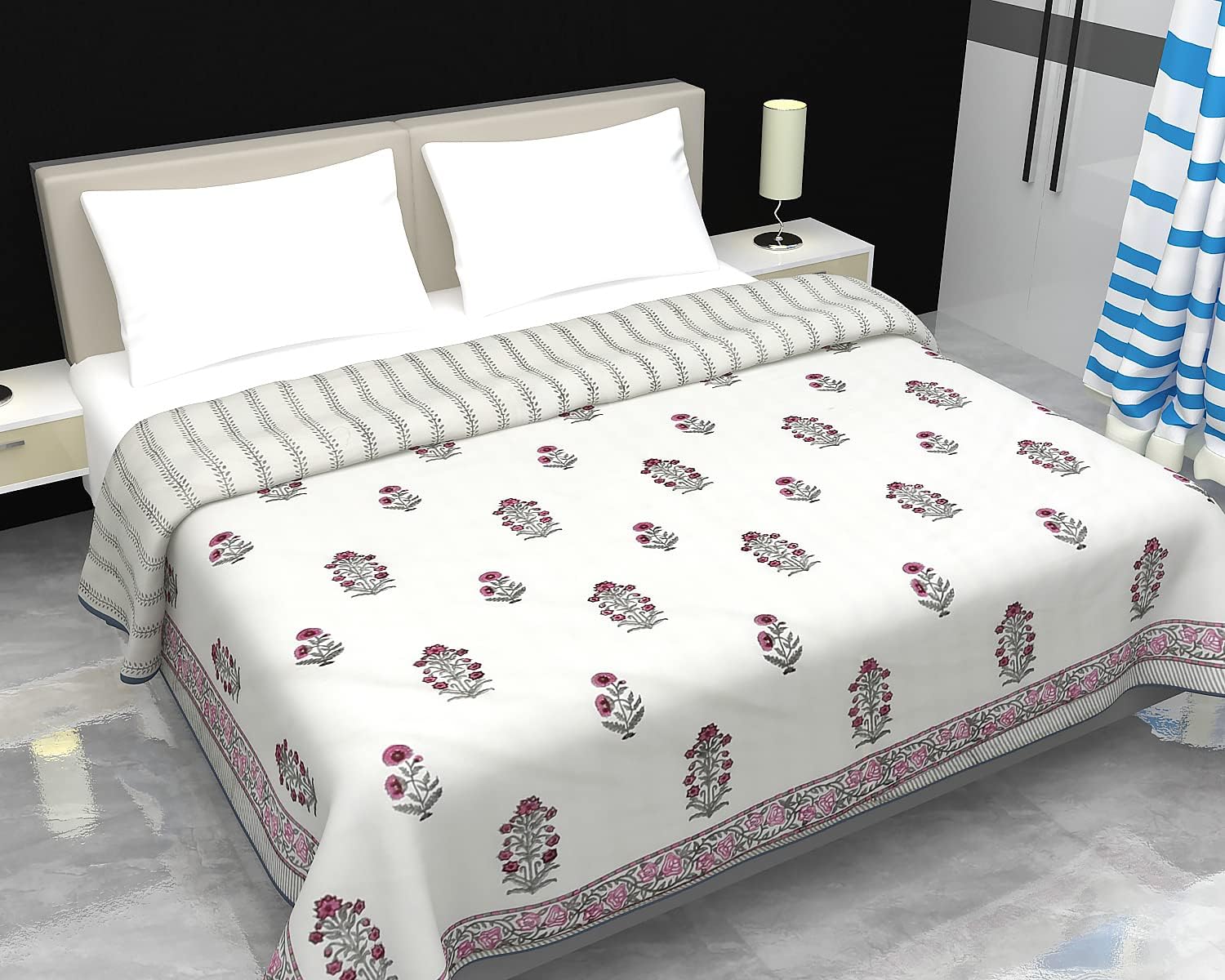 Reversible Cotton Dohar, Double Bed, Block Print