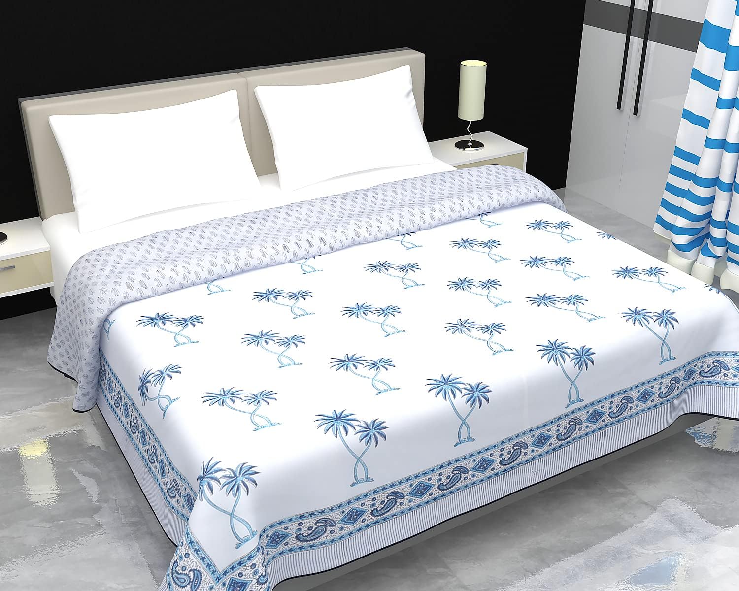 Reversible Cotton Dohar, Double Bed, Block Print