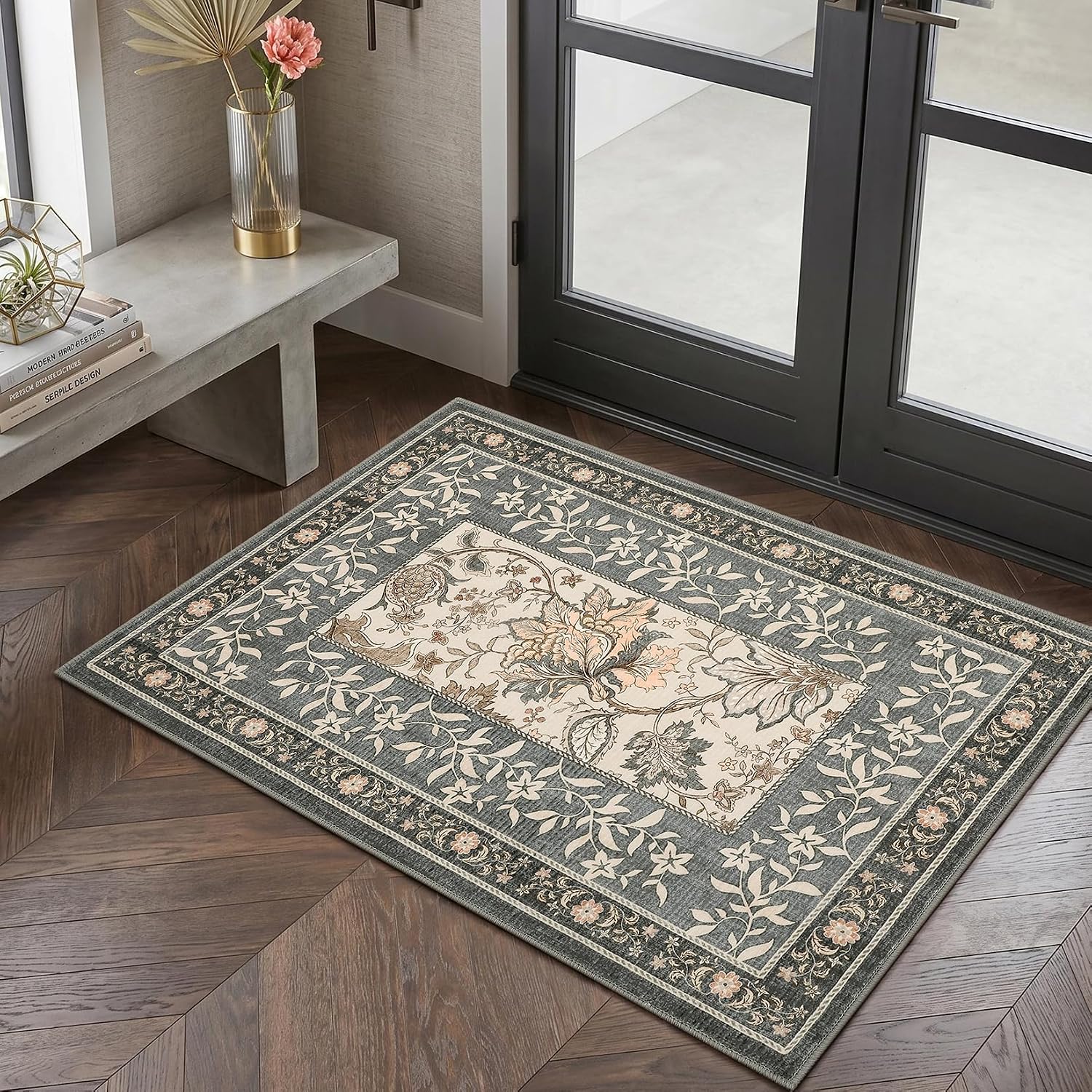 Botanical Washable Area Rug, 5 x 7 ft