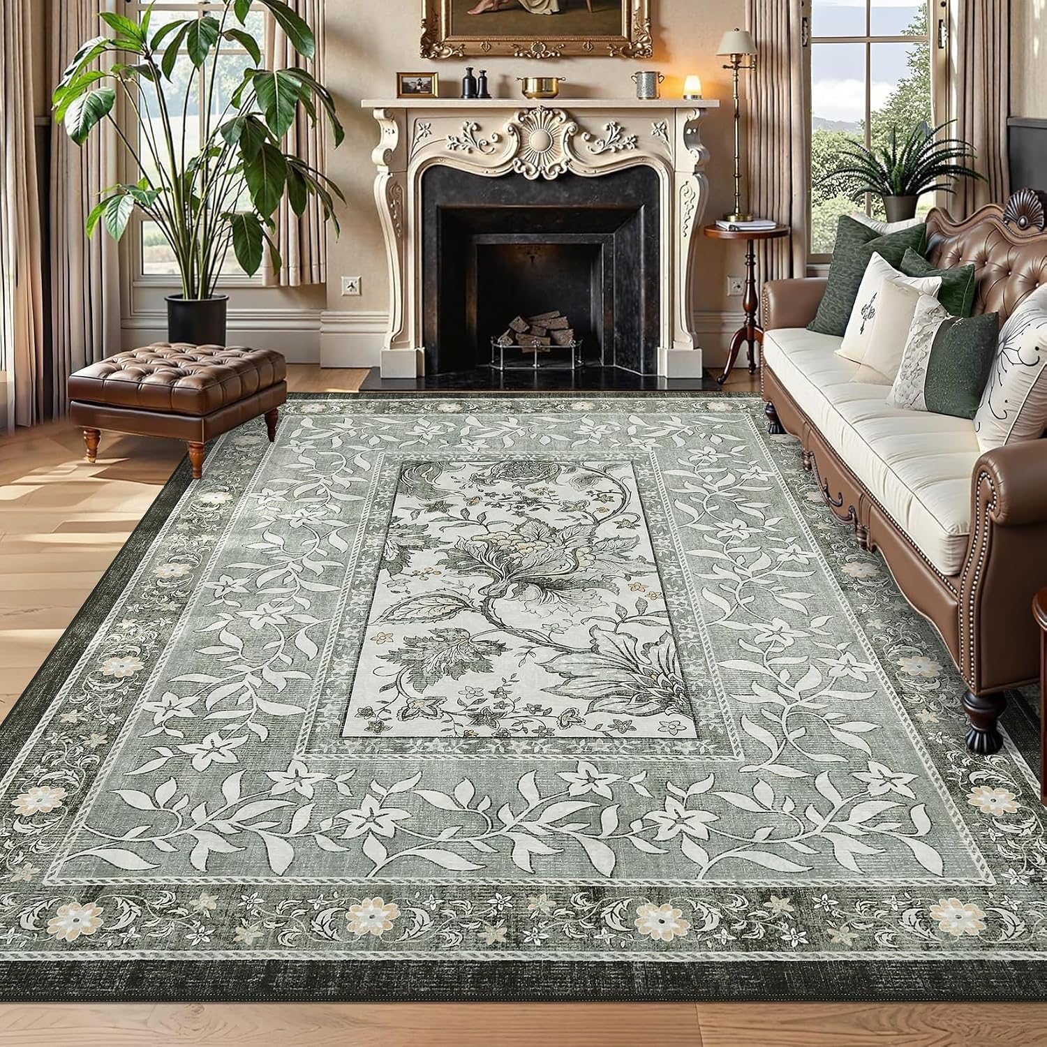 Botanical Washable Area Rug, 5 x 7 ft