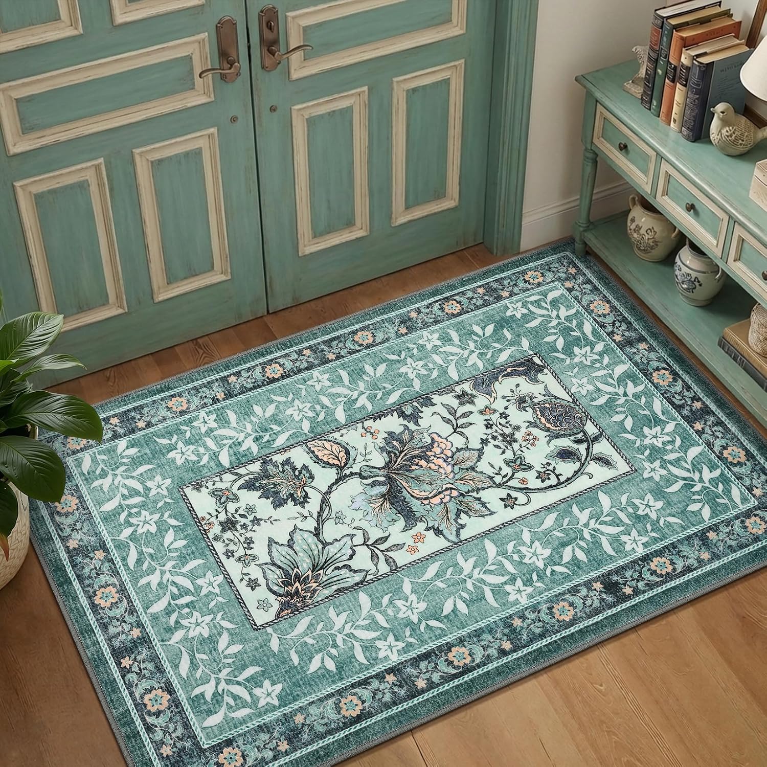 Botanical Washable Area Rug, 5 x 7 ft