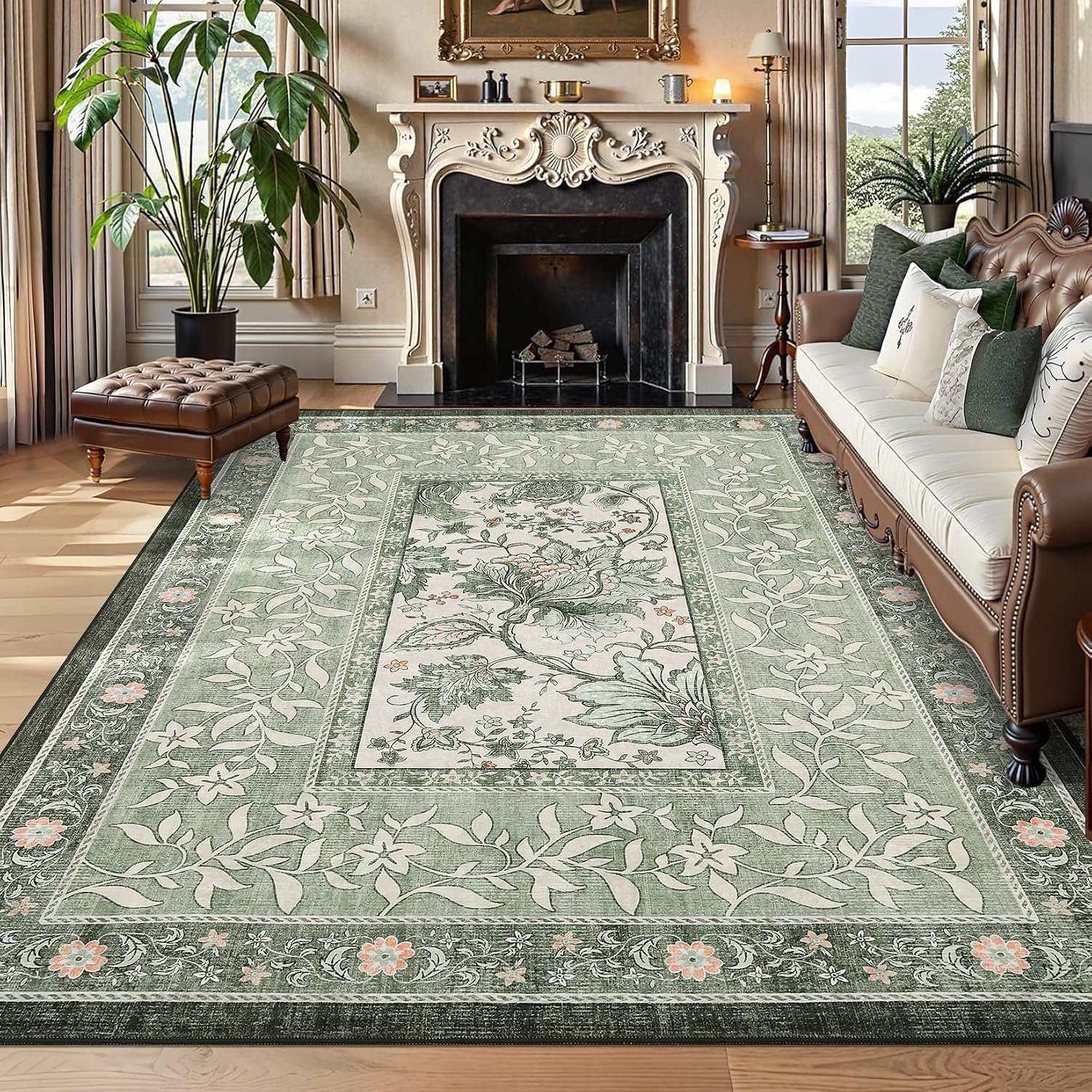 Botanical Washable Area Rug, 5 x 7 ft
