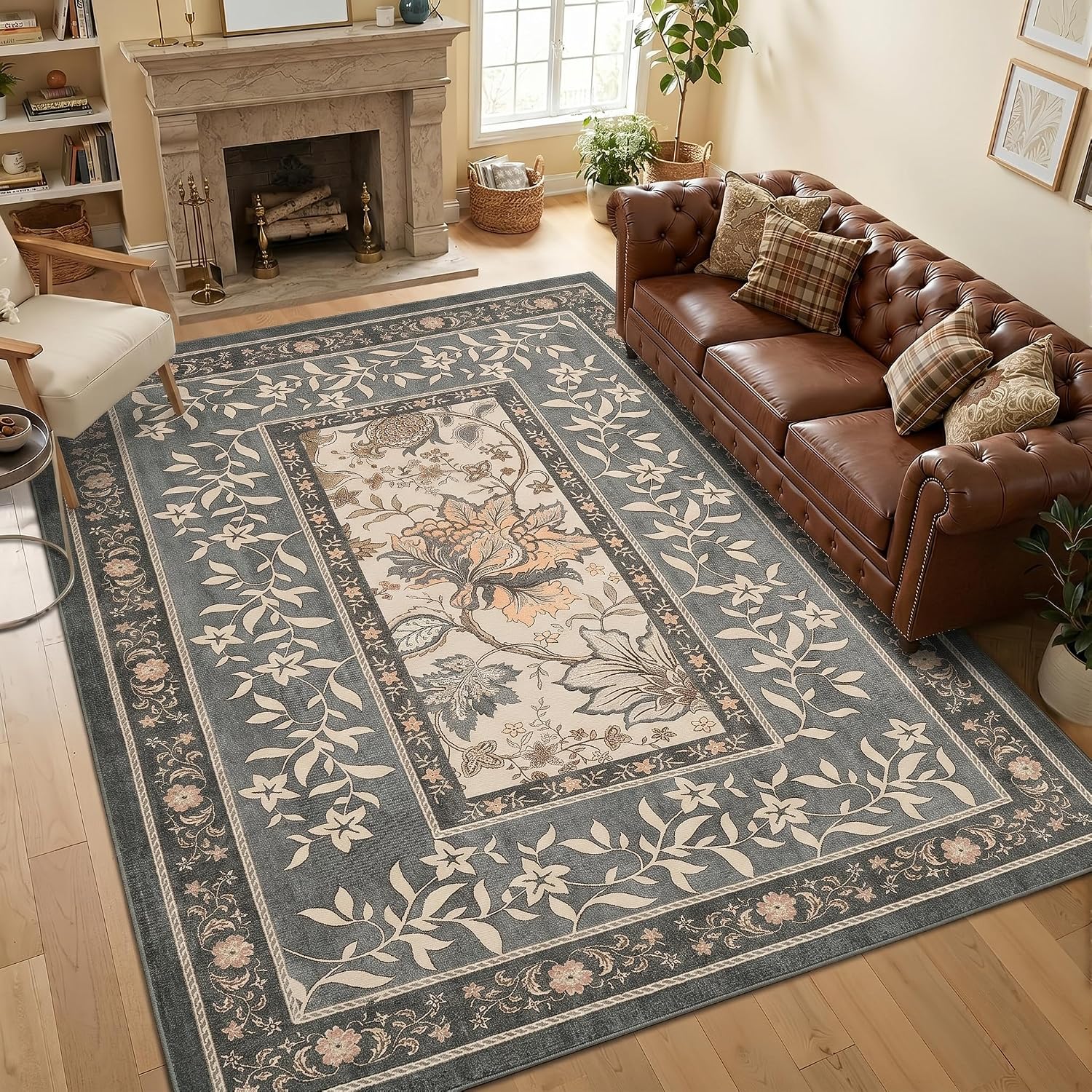 Botanical Washable Area Rug, 5 x 7 ft