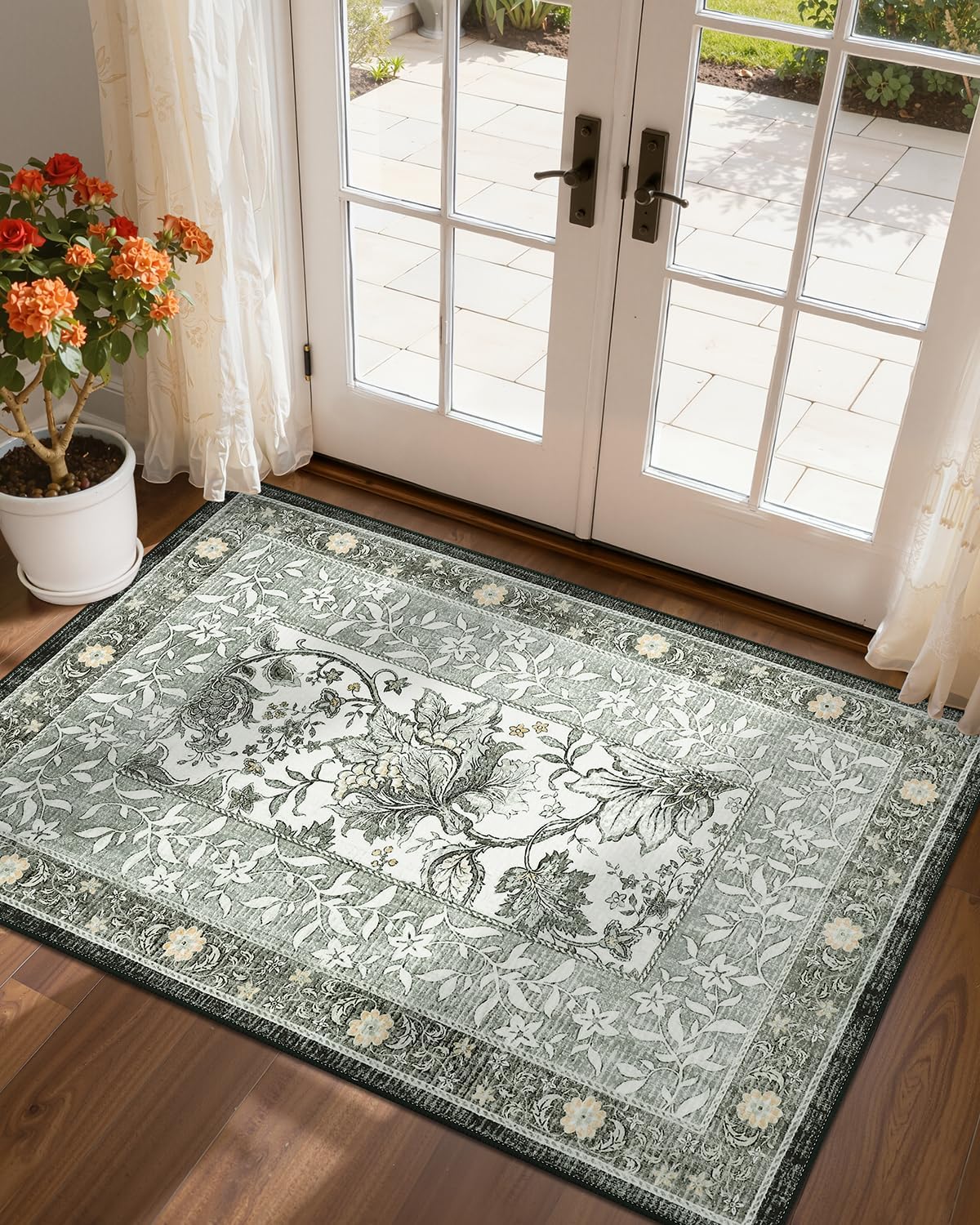 Botanical Washable Area Rug, 5 x 7 ft