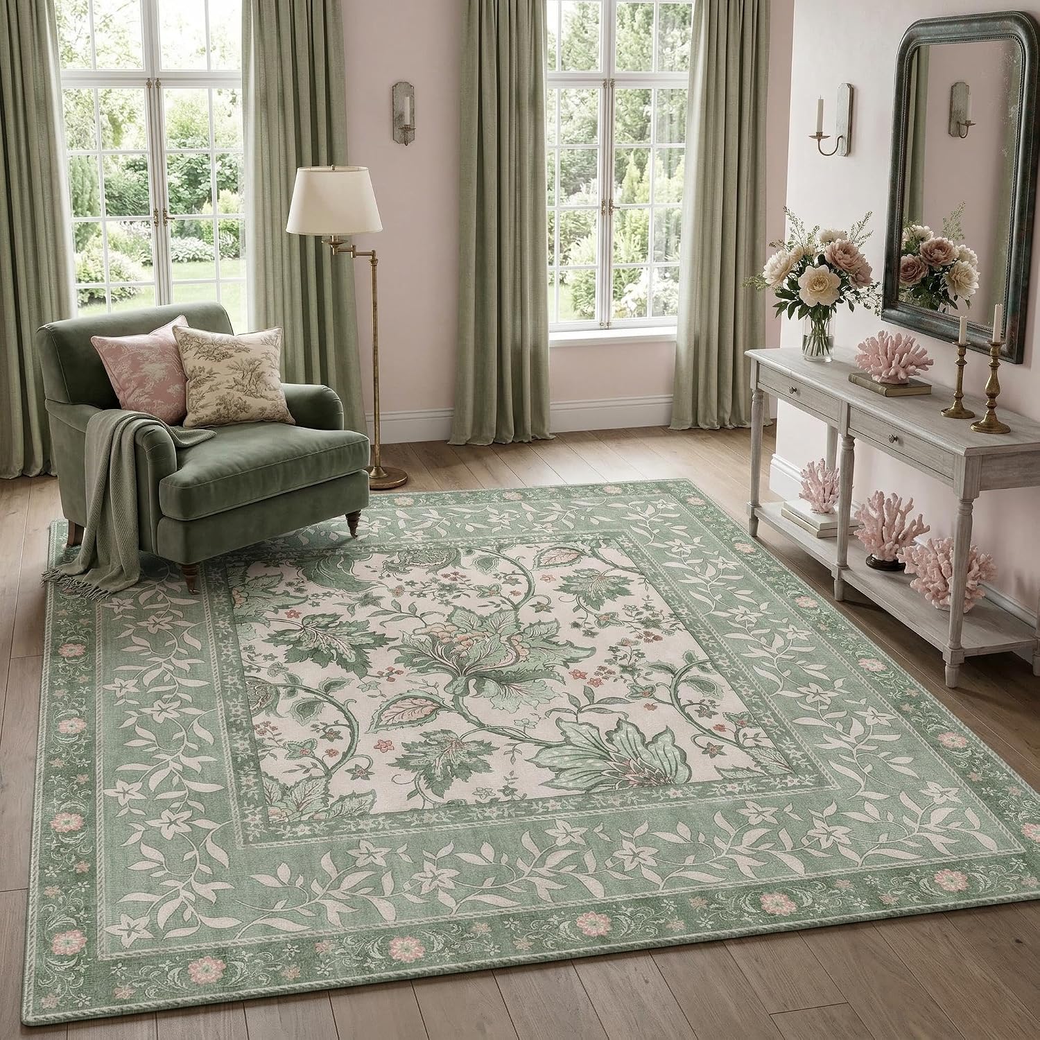 Botanical Washable Area Rug, 5 x 7 ft