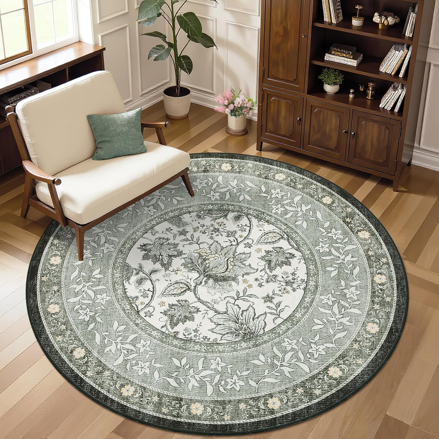 Botanical Washable Area Rug, 5 x 7 ft