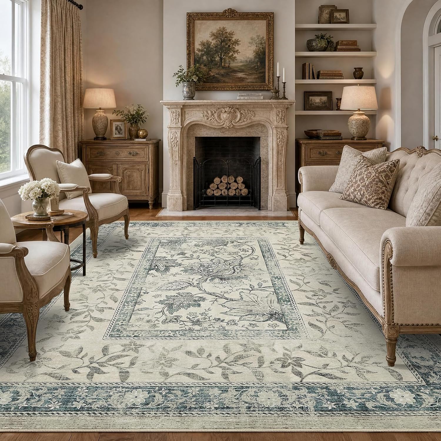 Botanical Washable Area Rug, 5 x 7 ft