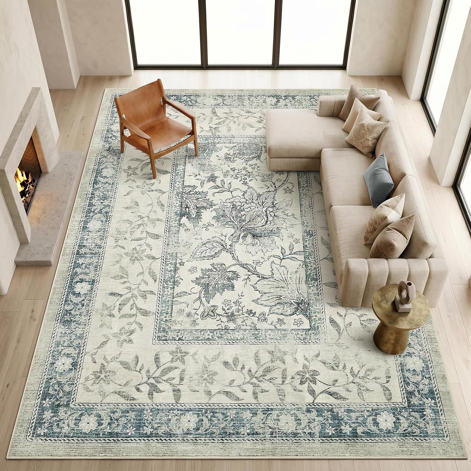 Botanical Washable Area Rug, 5 x 7 ft