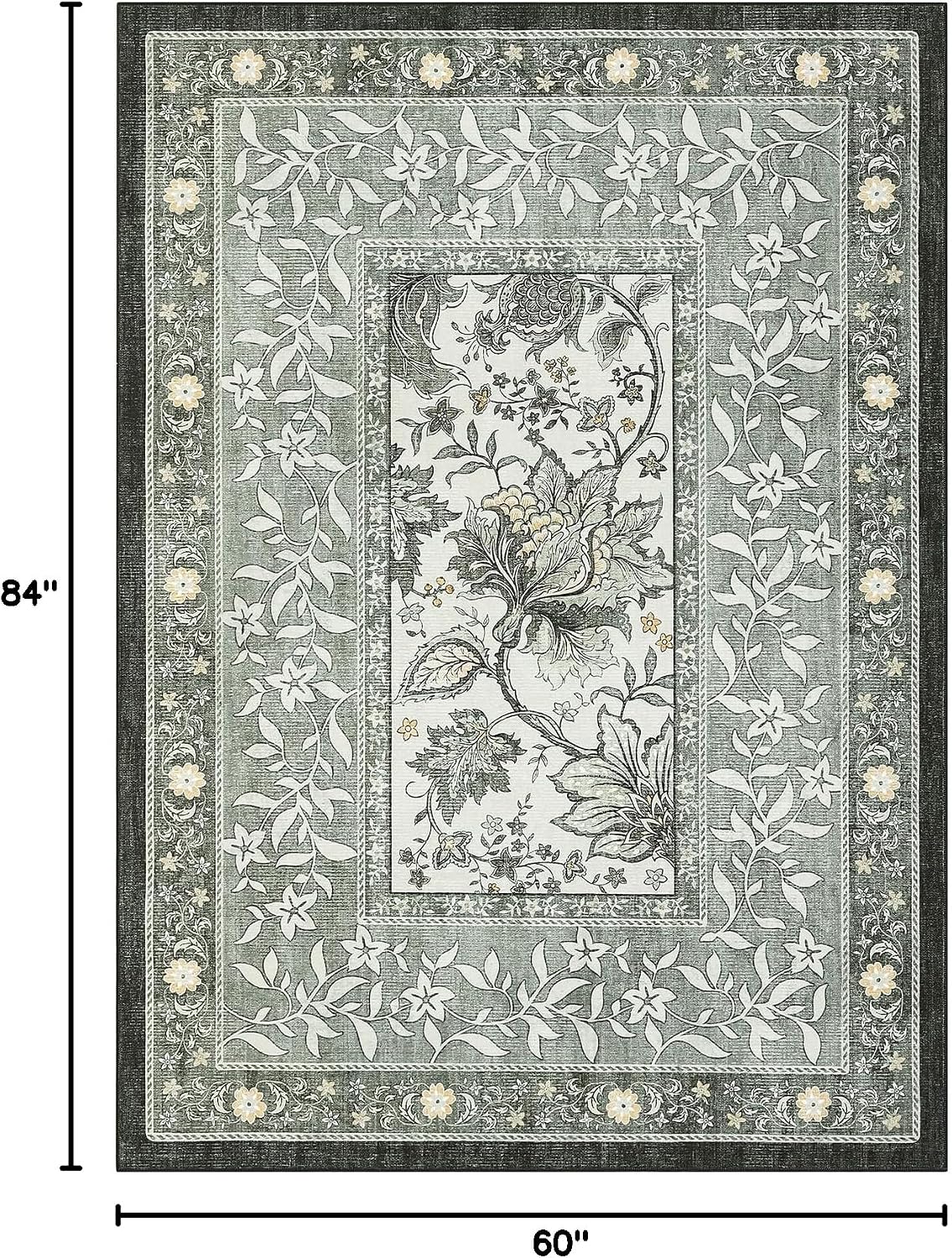 Botanical Washable Area Rug, 5 x 7 ft