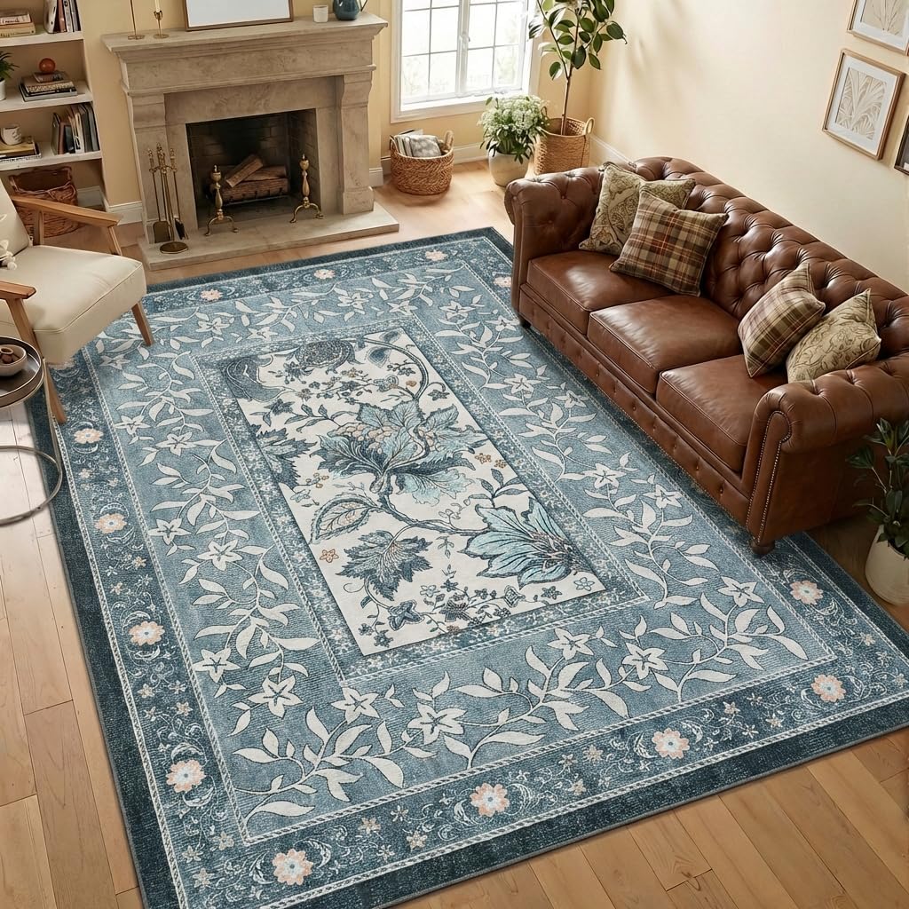 Botanical Washable Area Rug, 5 x 7 ft