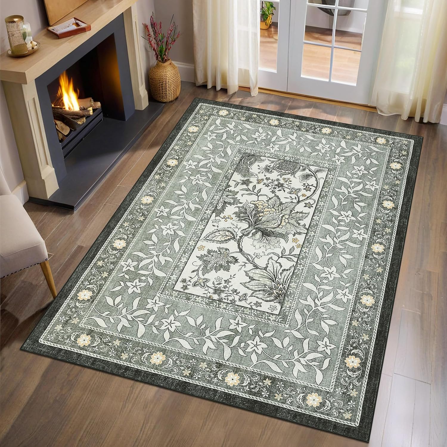Botanical Washable Area Rug, 5 x 7 ft