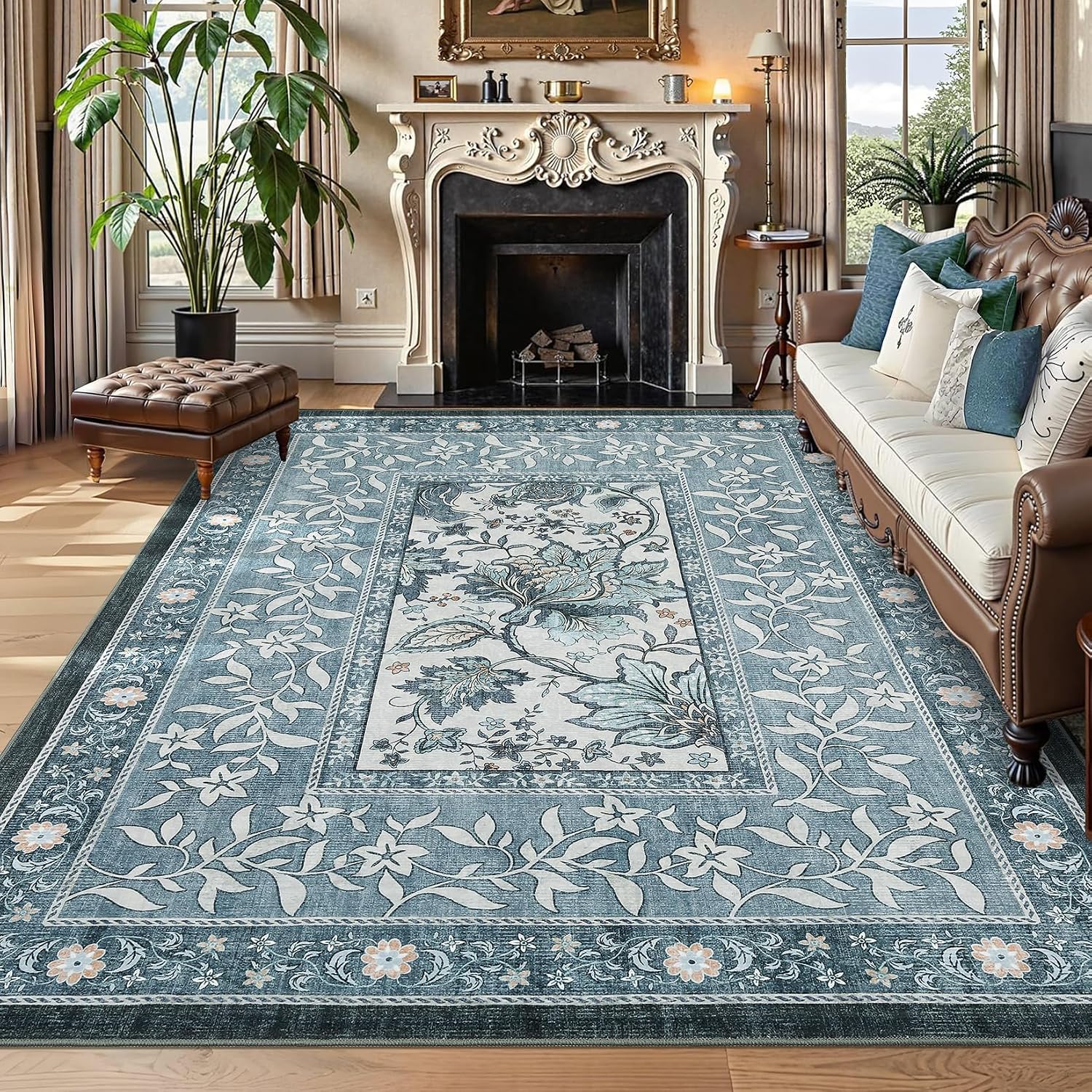 Botanical Washable Area Rug, 5 x 7 ft