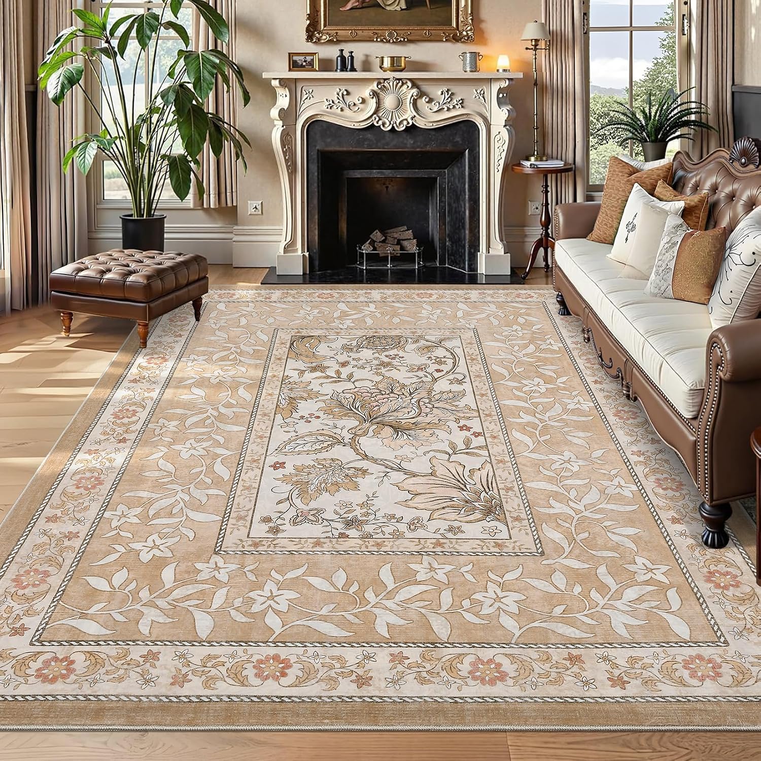 Botanical Washable Area Rug, 5 x 7 ft