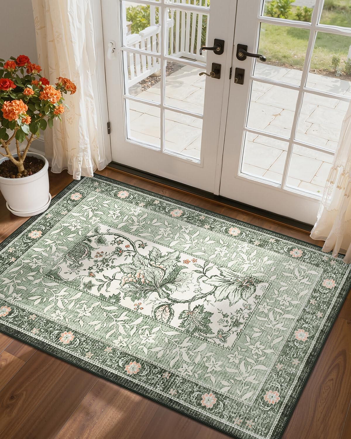Botanical Washable Area Rug, 5 x 7 ft