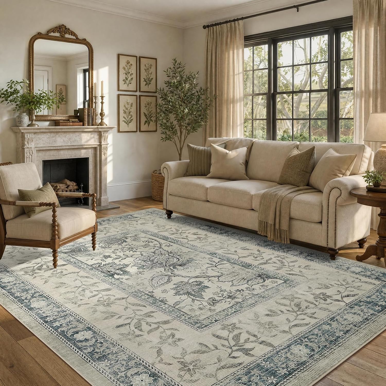 Botanical Washable Area Rug, 5 x 7 ft