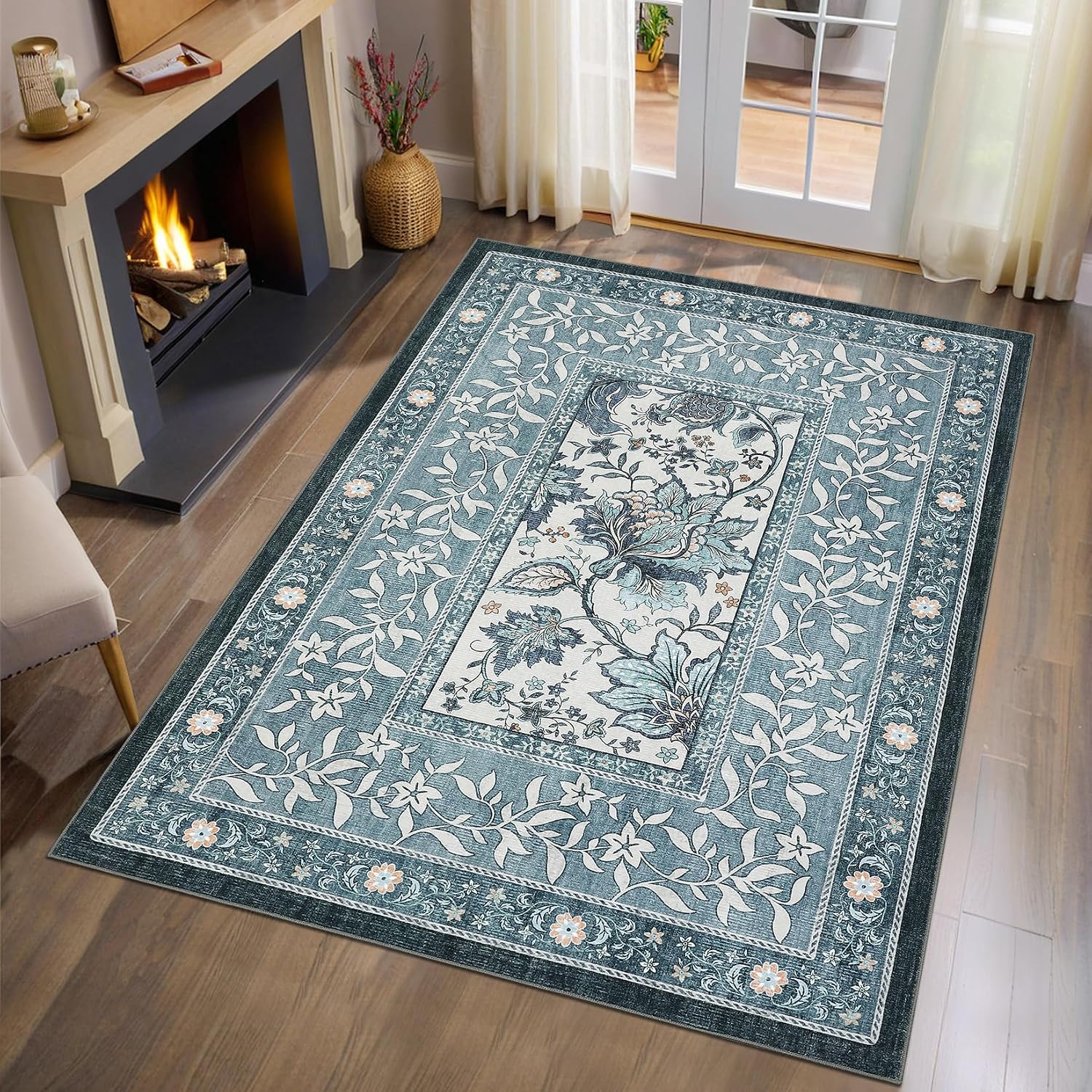 Botanical Washable Area Rug, 5 x 7 ft