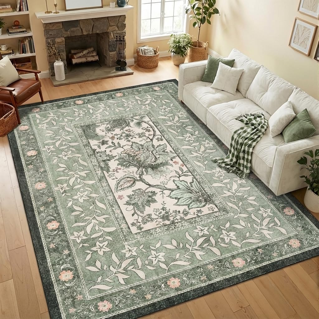 Botanical Washable Area Rug, 5 x 7 ft