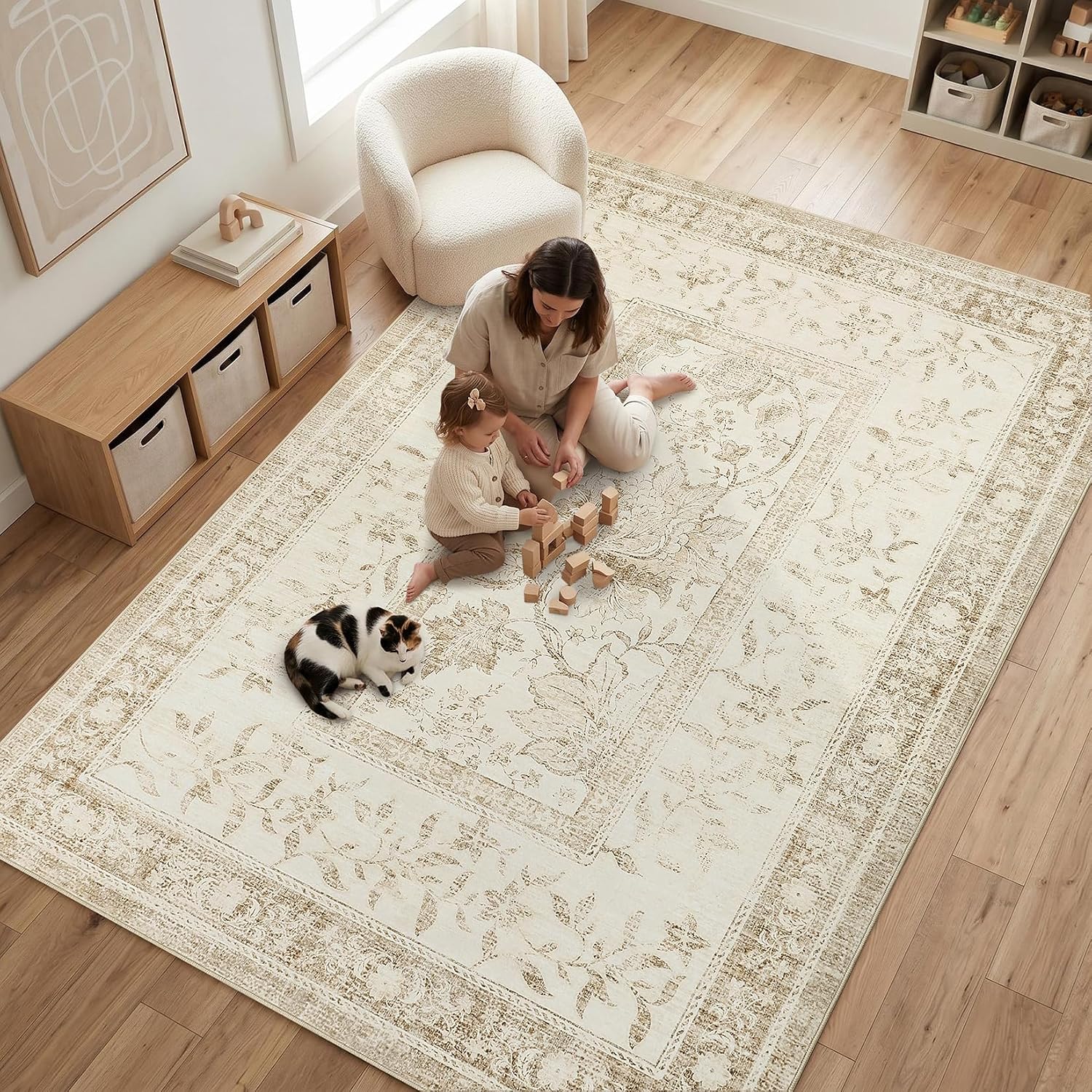 Botanical Washable Area Rug, 5 x 7 ft