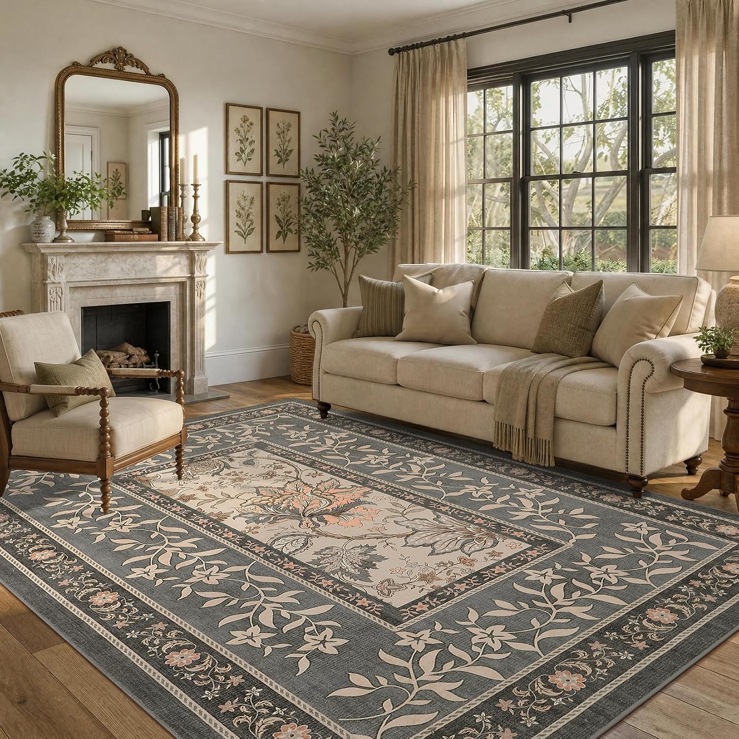 Botanical Washable Area Rug, 5 x 7 ft
