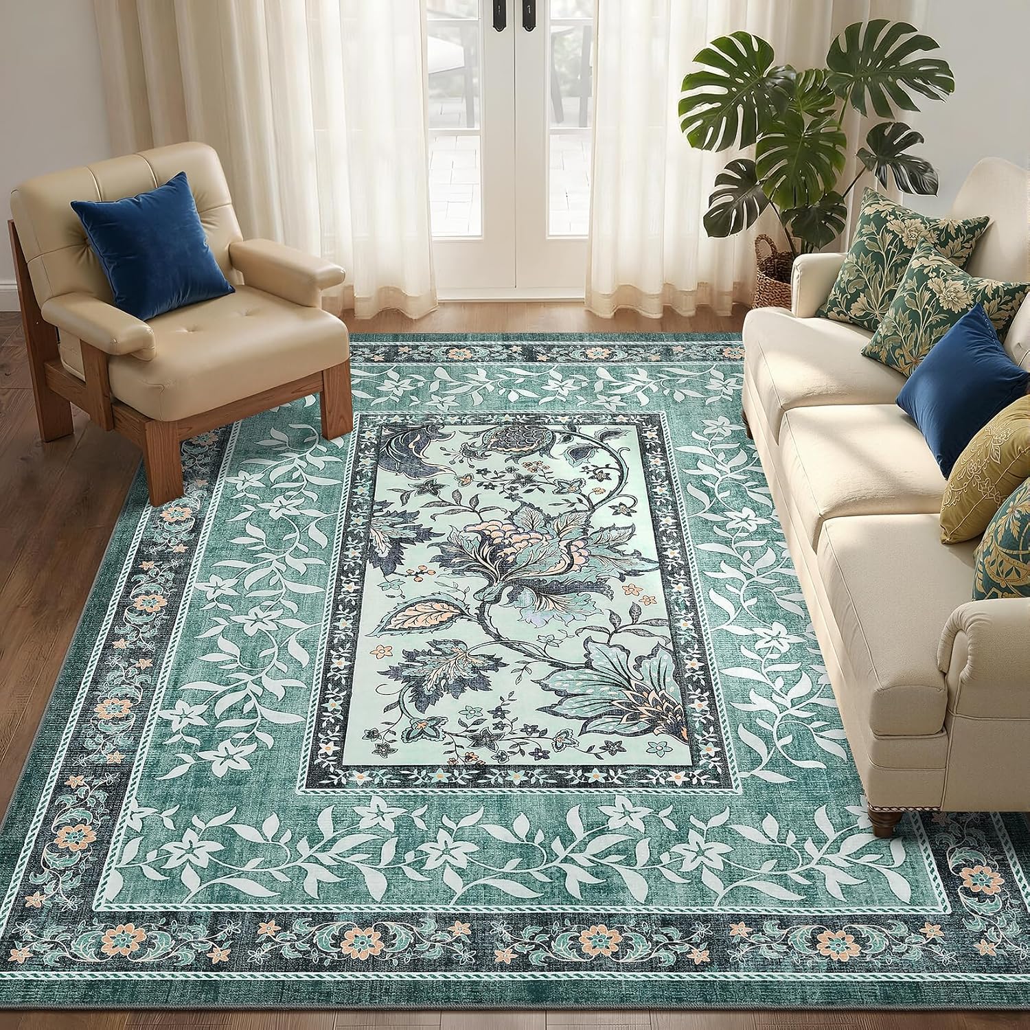 Botanical Washable Area Rug, 5 x 7 ft